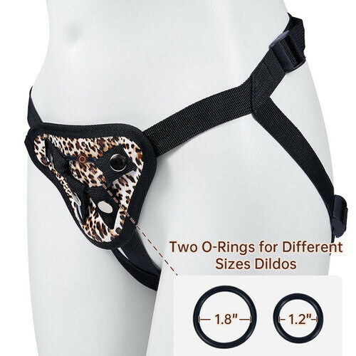 Joyomas - Arnés ajustable con estampado de leopardo y dos anillos en O de diferentes tamaños