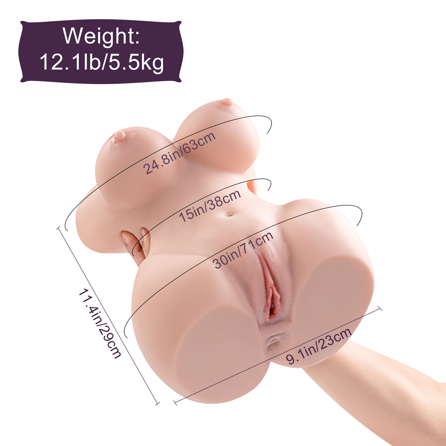 Joyomas - 29cm 12.1LB Xise Big Ass Sex Doll Doggystyle Real Doll Torso Adult Sex Toy with Realistic Boobs Vagina and Anal