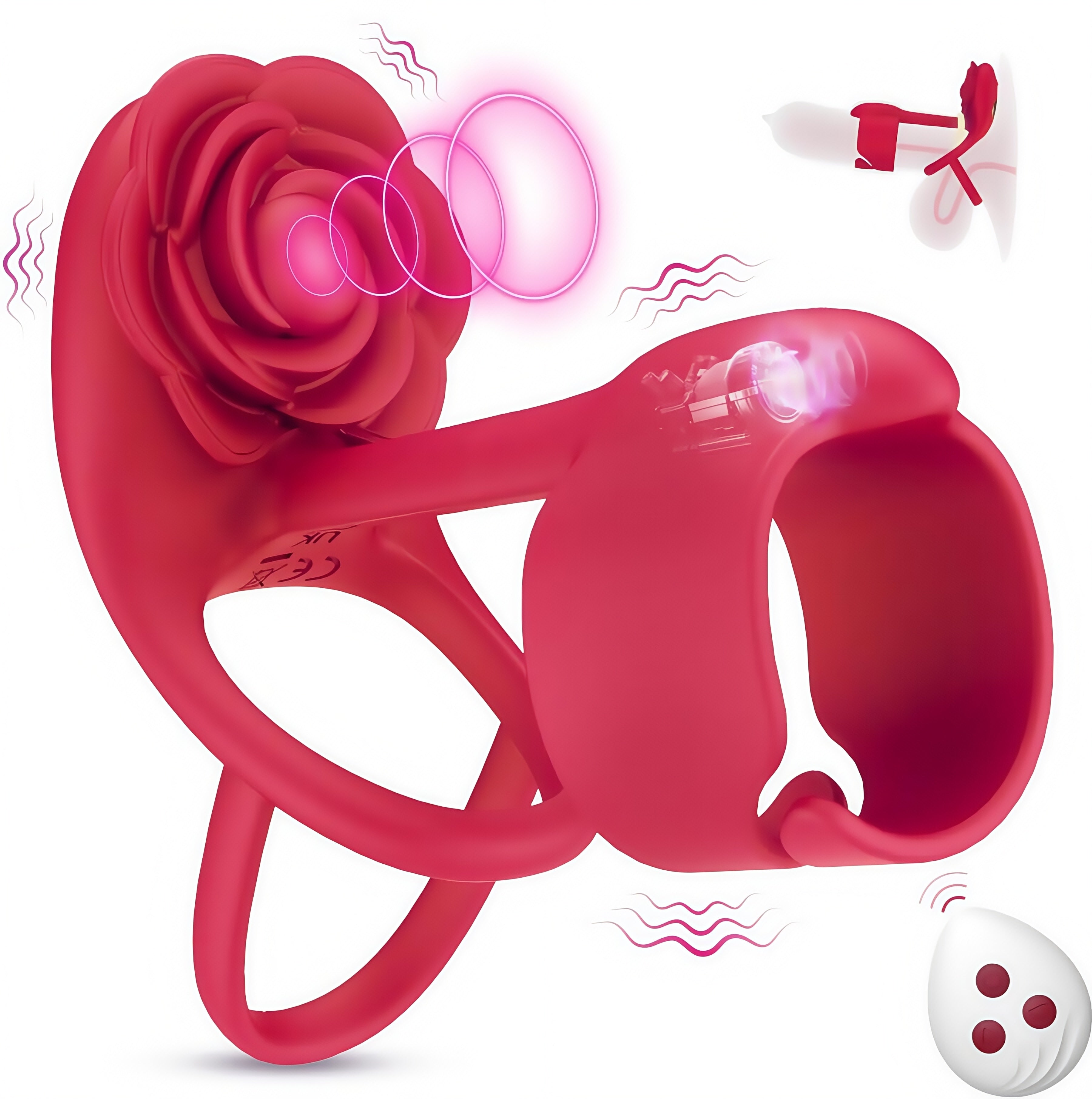 Joyomas - 3 IN 1 Vibrating Rose Penis Ring with 10 Vibration