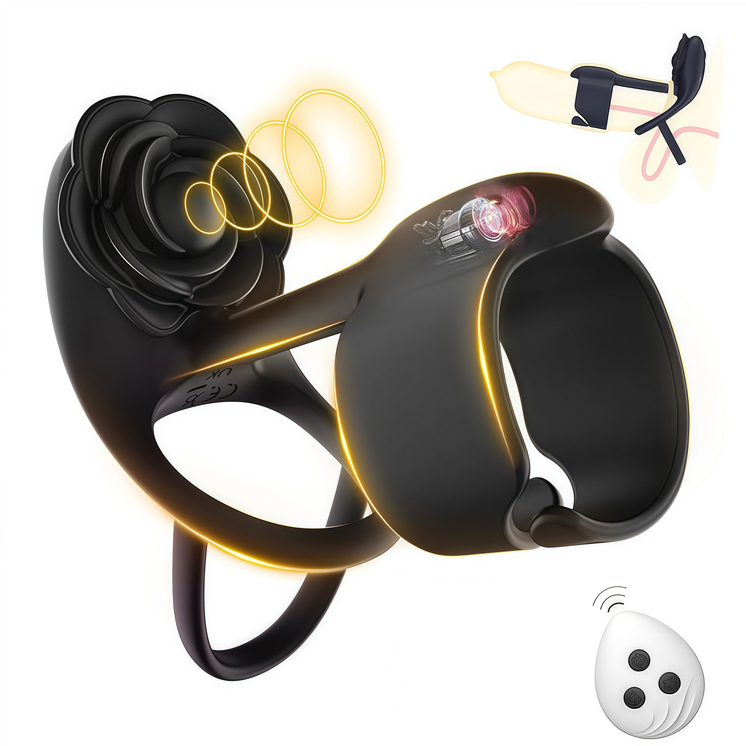 Joyomas - 3 IN 1 Vibrating Rose Penis Ring with 10 Vibration