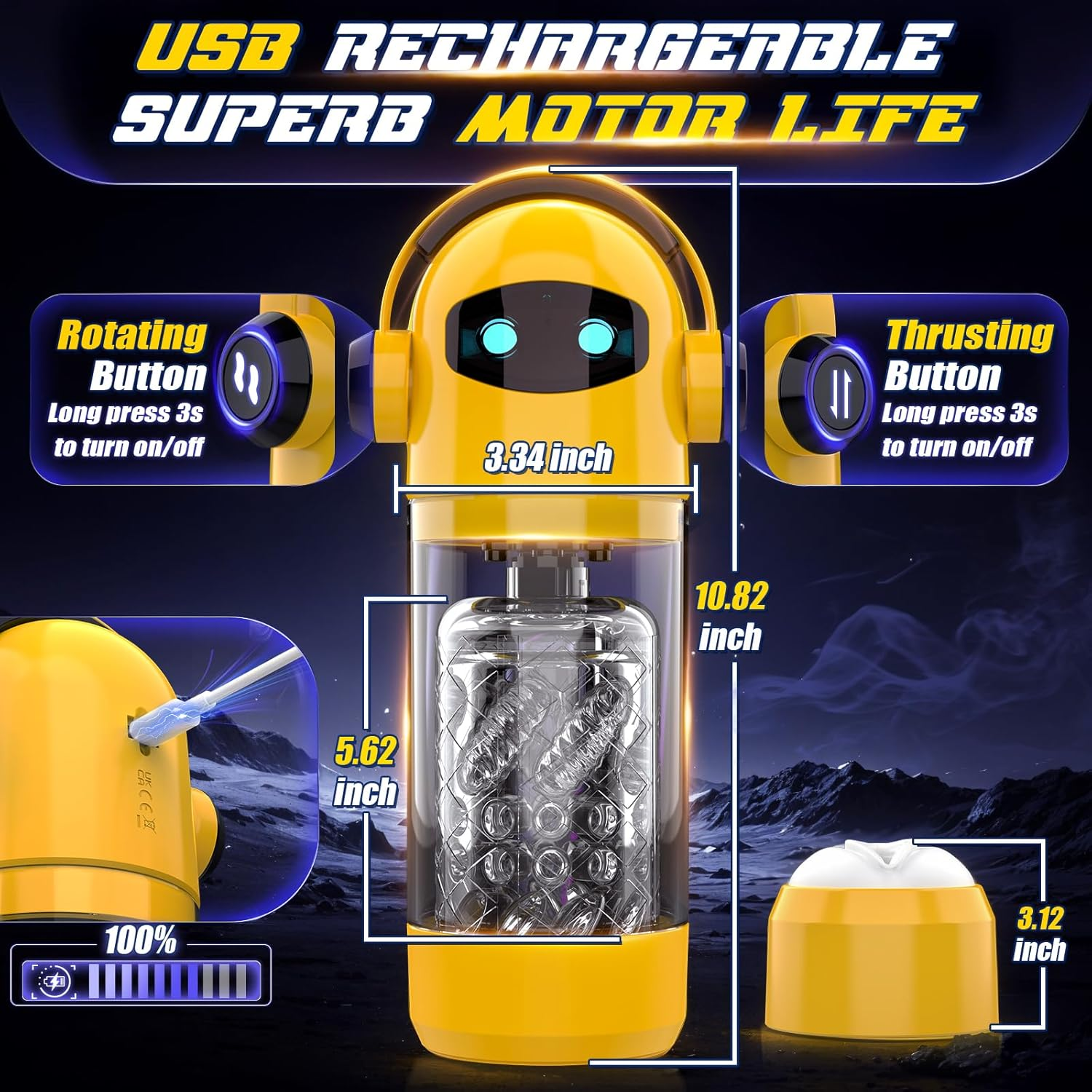 Joyomas - Spaceman 2 in 1 Automatic 7 Telescopic 7 Rotating Male Masturbator