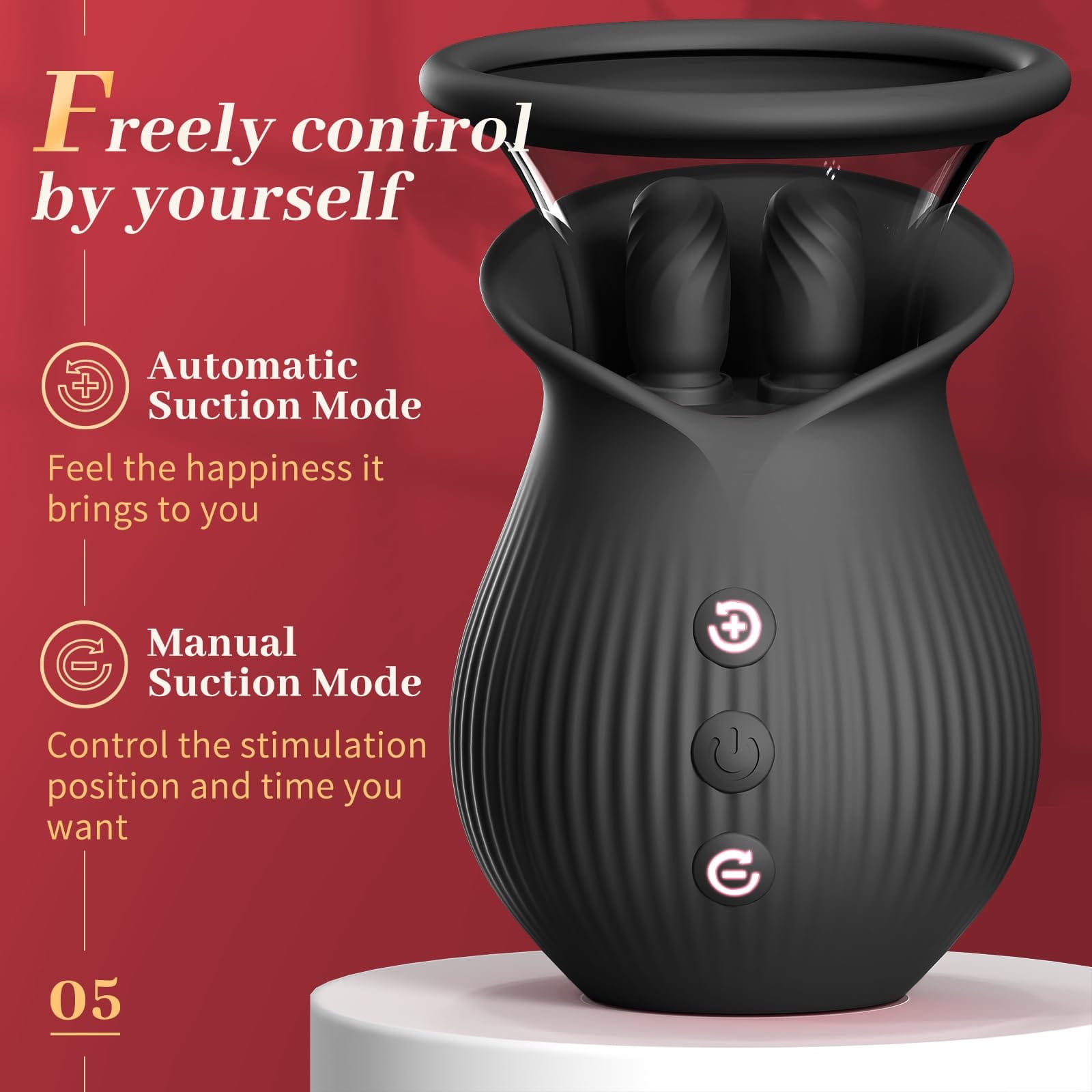 Joyomas - Rose Romeo - 3in1 Rose Sex Toy with 2 Suction Cups, Adult Toys Female Clitoral Nipple Vibrators with 10 Licking Sucking Vibrating