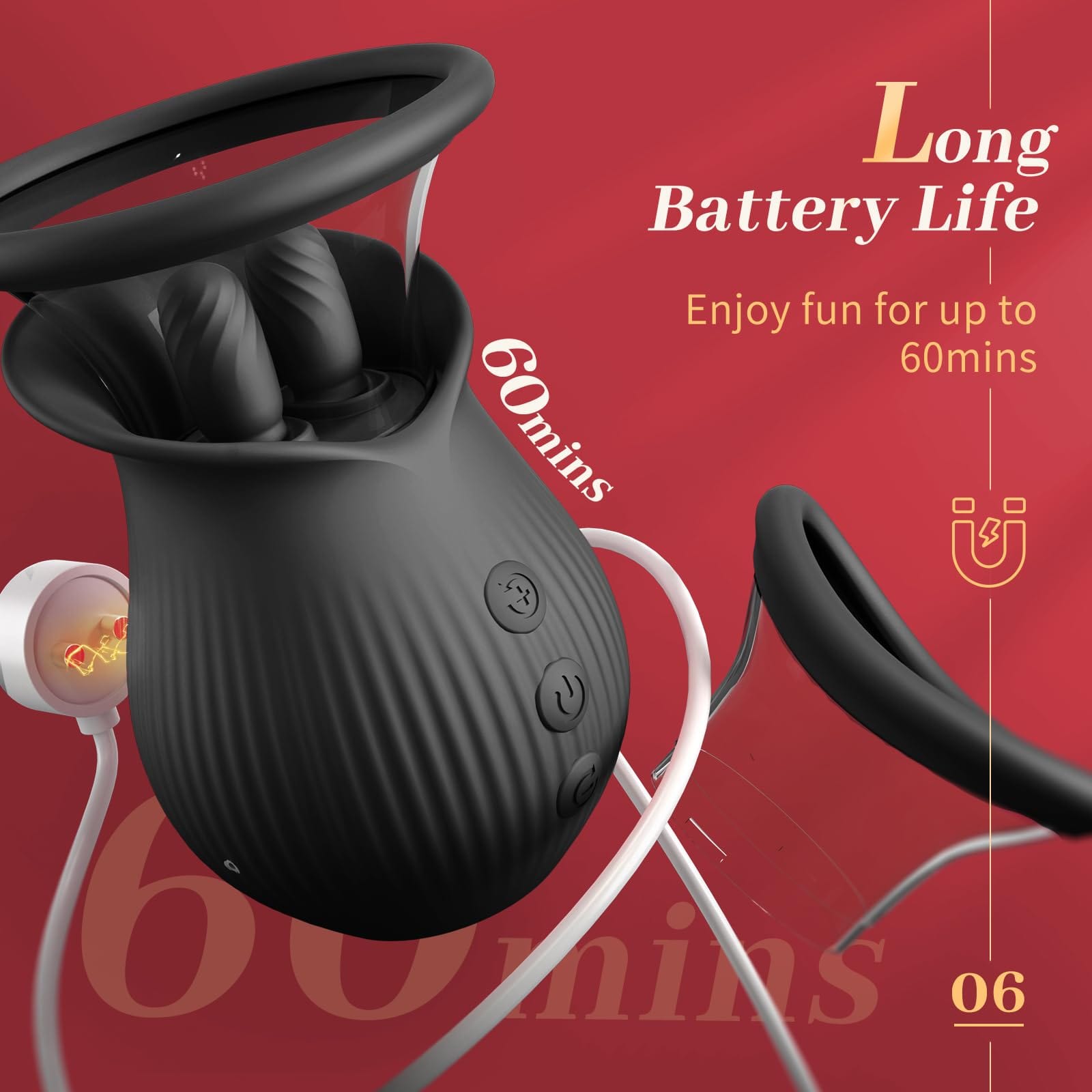 Joyomas - Rose Romeo - 3in1 Rose Sex Toy with 2 Suction Cups, Adult Toys Female Clitoral Nipple Vibrators with 10 Licking Sucking Vibrating