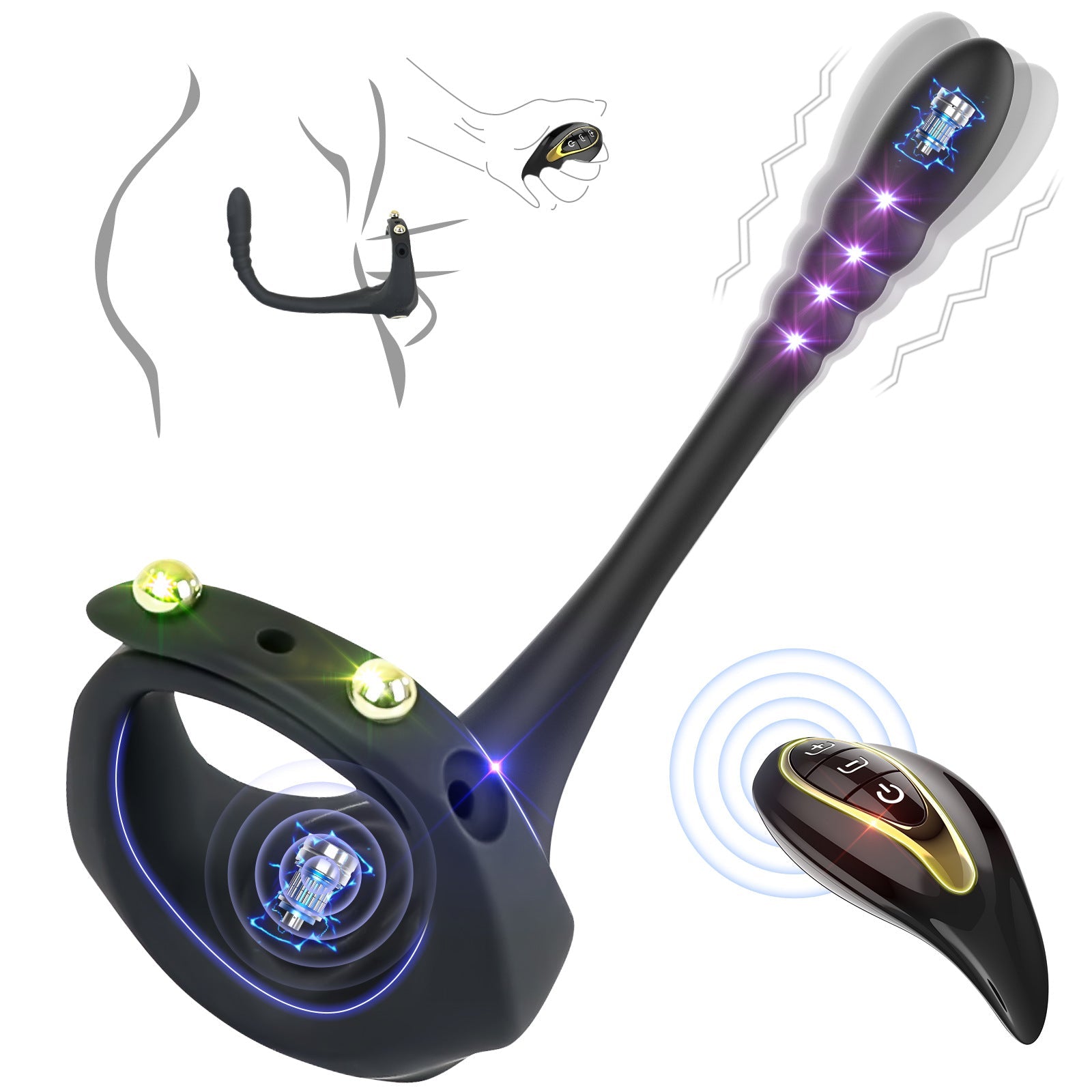 Joyomas - Wireless Remote Control Vibrating Penis Ring With Prostate Massager