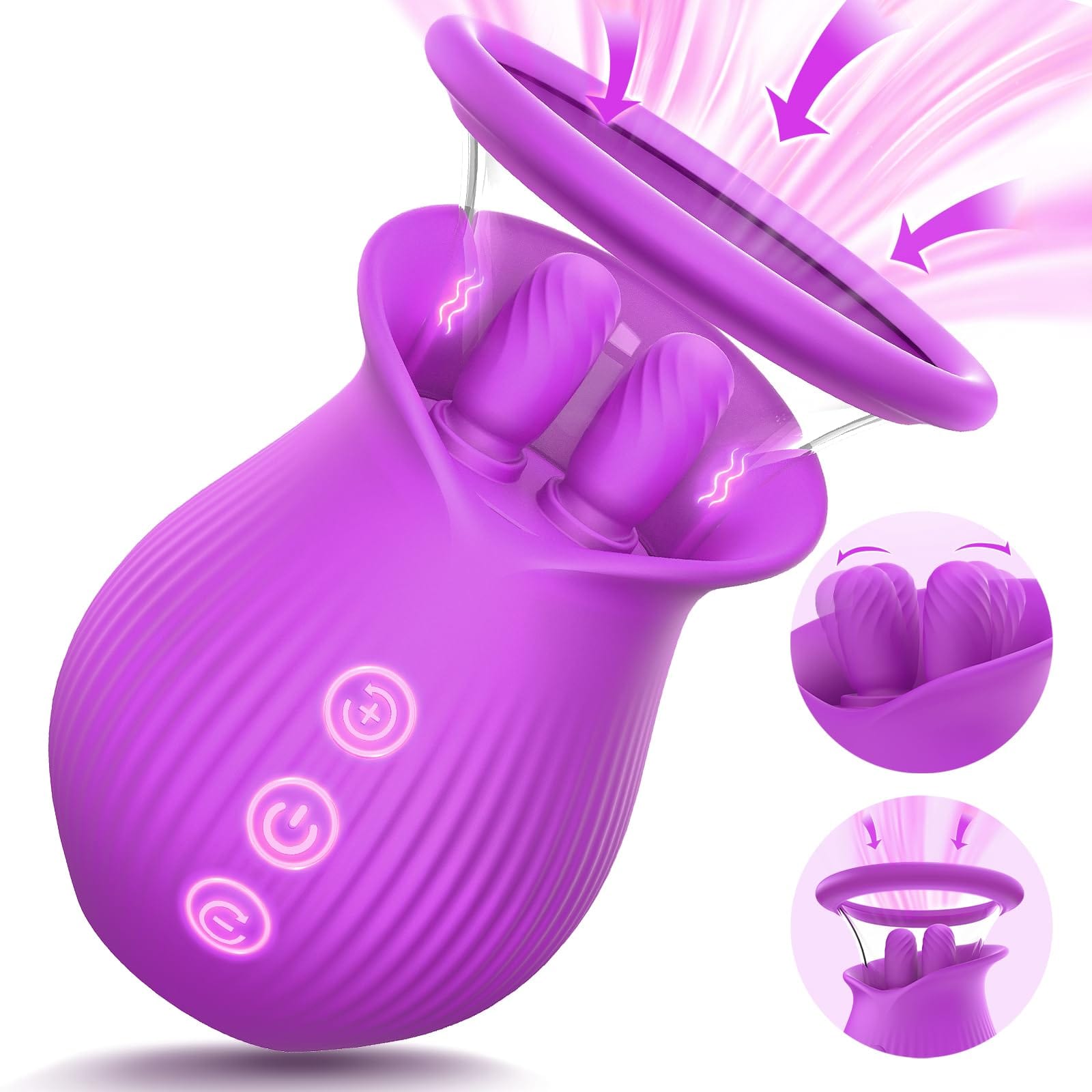 Joyomas - Rose Romeo - 3in1 Rose Sex Toy with 2 Suction Cups, Adult Toys Female Clitoral Nipple Vibrators with 10 Licking Sucking Vibrating