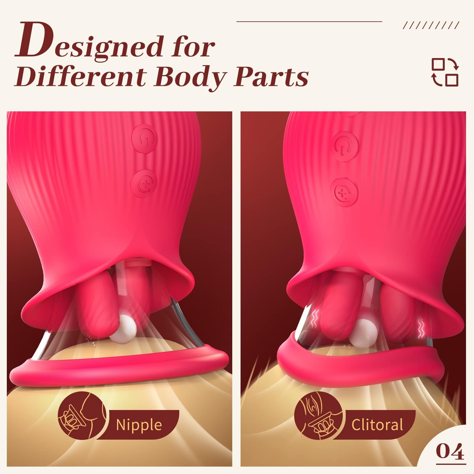 Joyomas - Rose Romeo - 3in1 Rose Sex Toy with 2 Suction Cups, Adult Toys Female Clitoral Nipple Vibrators with 10 Licking Sucking Vibrating