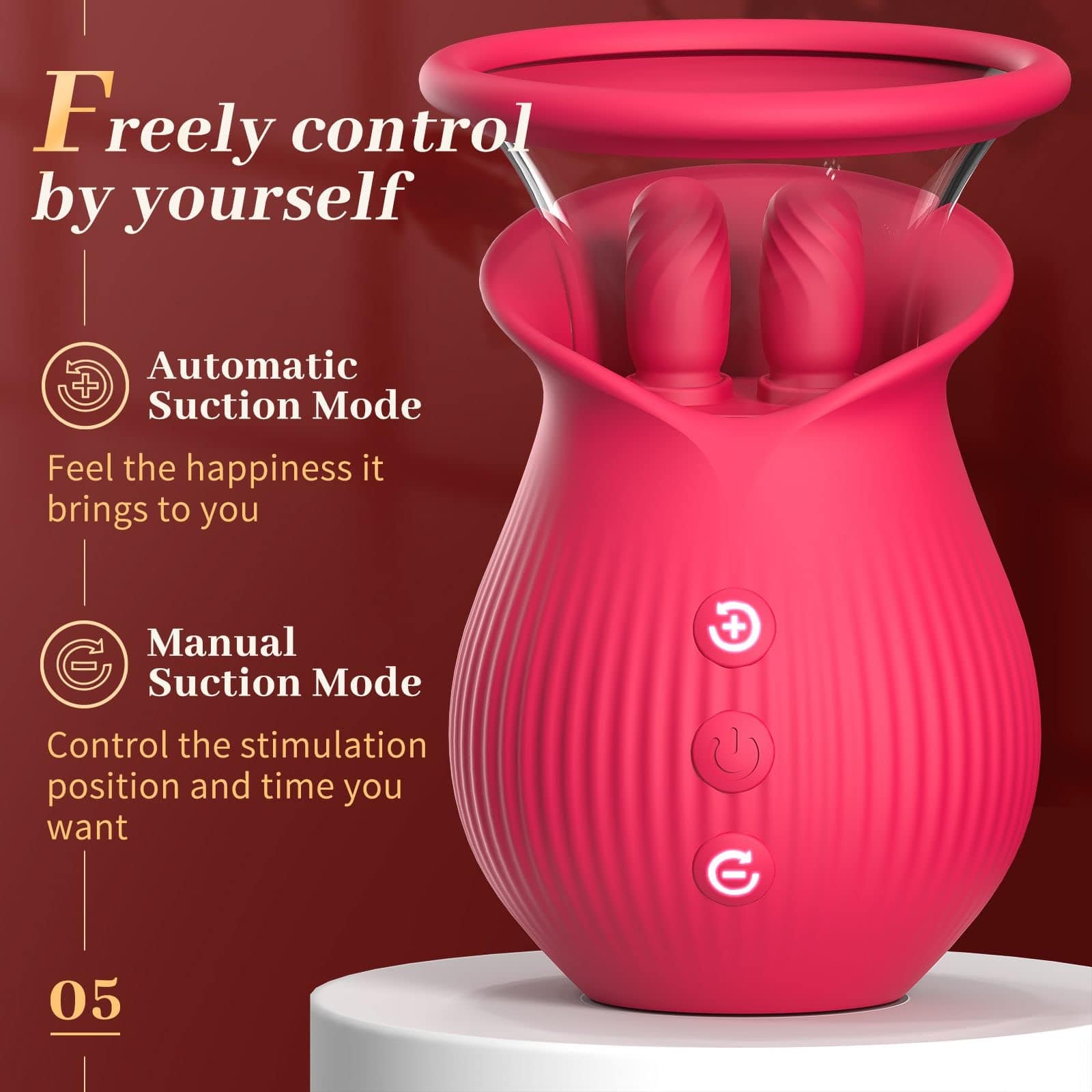 Joyomas - Rose Romeo - 3in1 Rose Sex Toy with 2 Suction Cups, Adult Toys Female Clitoral Nipple Vibrators with 10 Licking Sucking Vibrating