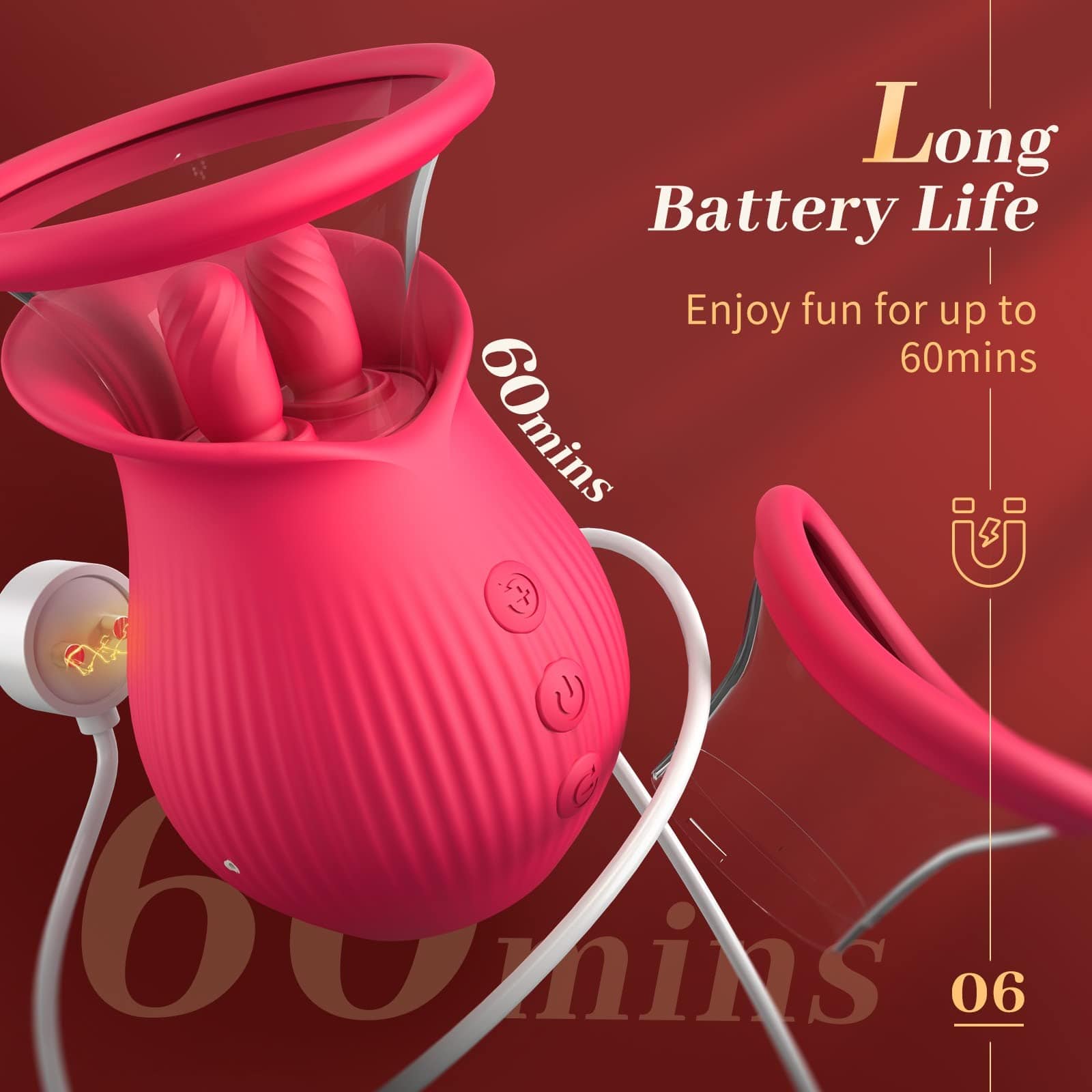 Joyomas - Rose Romeo - 3in1 Rose Sex Toy with 2 Suction Cups, Adult Toys Female Clitoral Nipple Vibrators with 10 Licking Sucking Vibrating