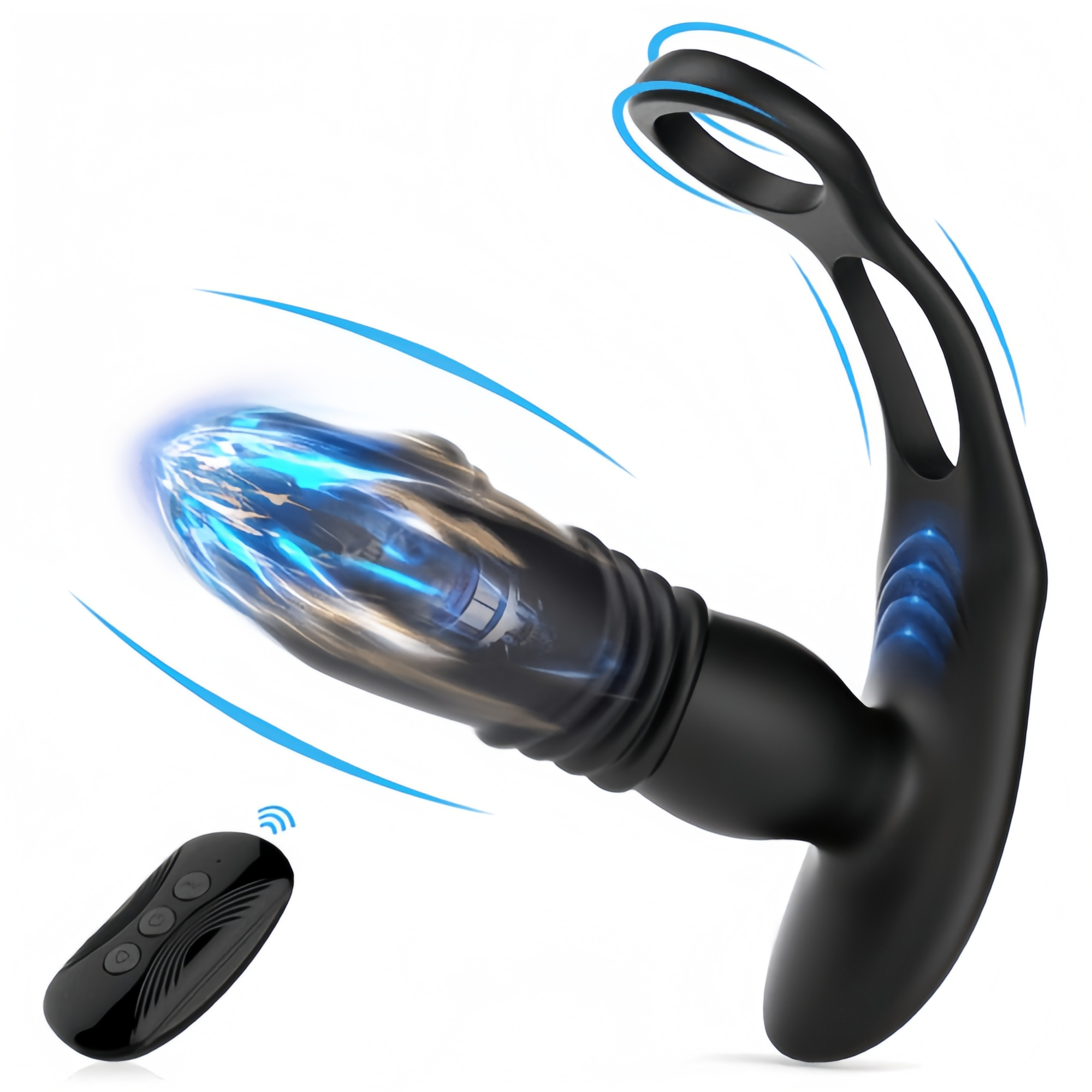 Joyomas - 10 Thrilling Vibration 3 Thrusting Silicone Remote Control Cock Ring Anal Vibrator