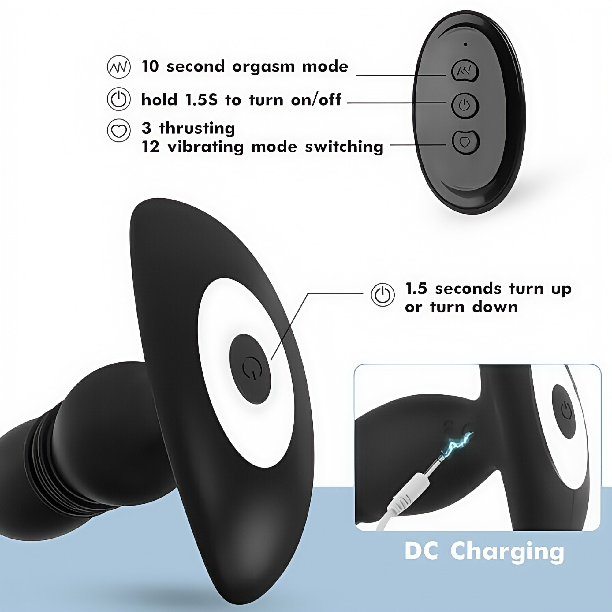 Joyomas - 3 Thrusting 12 Vibrating Silicone Prostate Massager with Remote Control