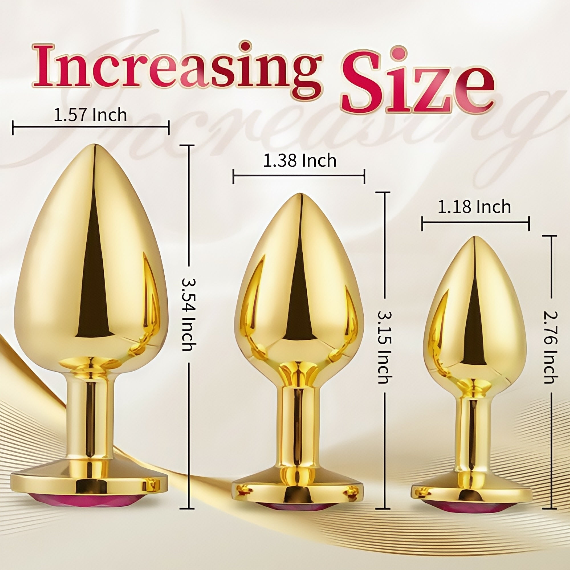 Joyomas - 3 Pieces Gold Jewelled Aluminium Butt Plug