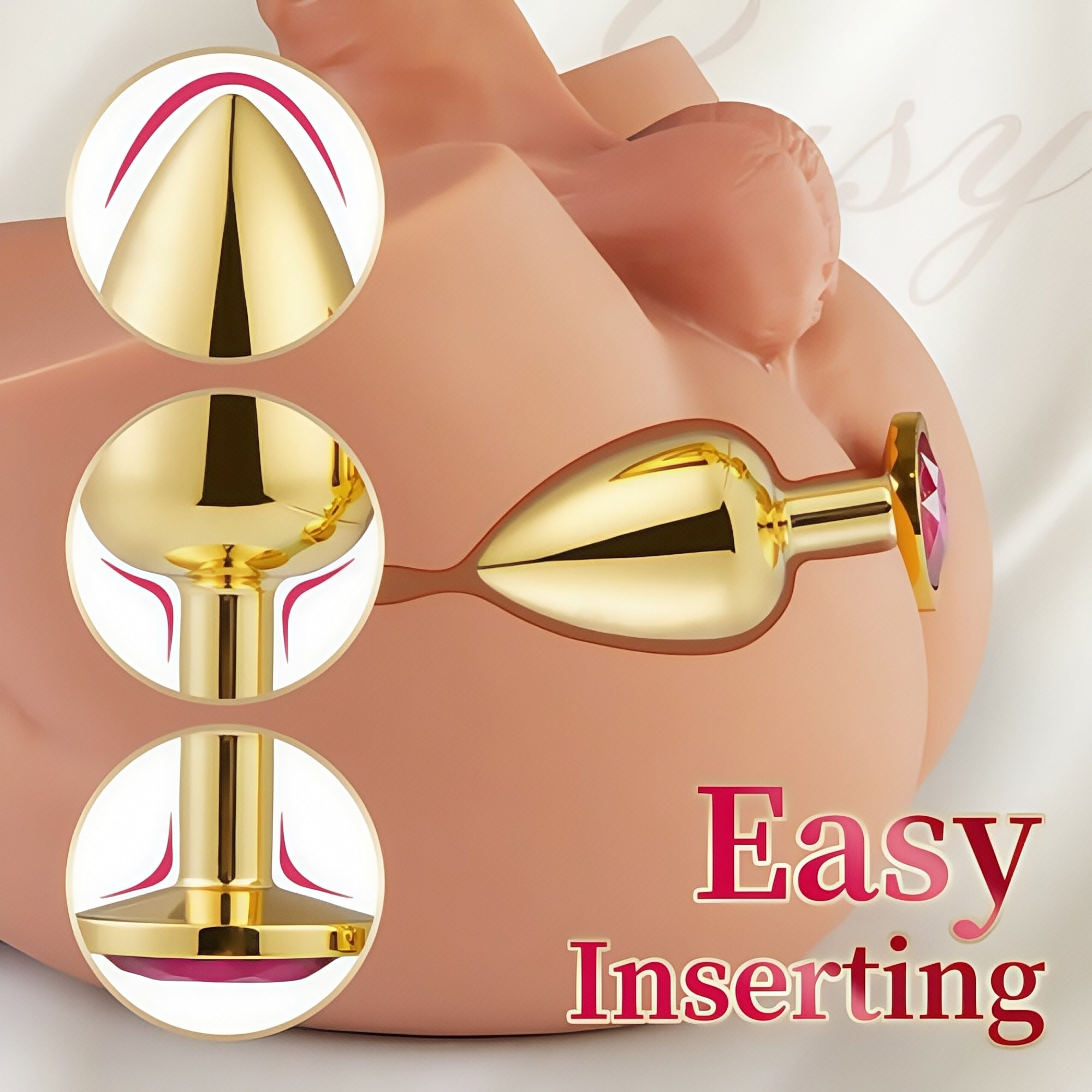 Joyomas - 3 Pieces Gold Jewelled Aluminium Butt Plug