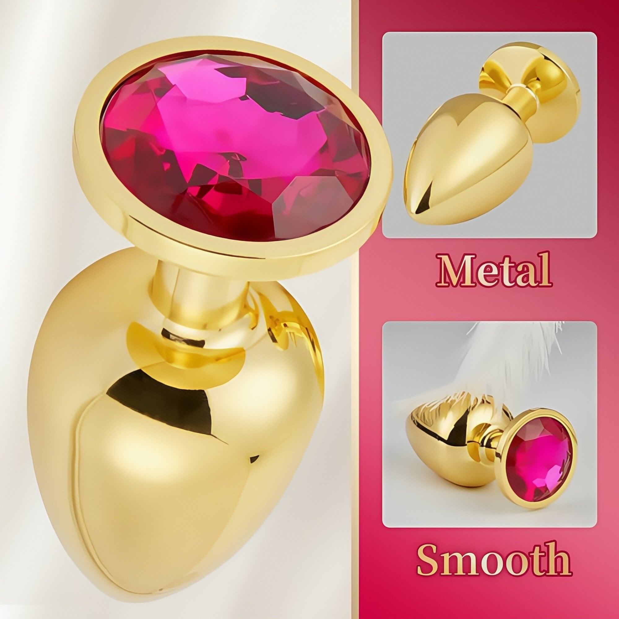 Joyomas - 3 Pieces Gold Jewelled Aluminium Butt Plug