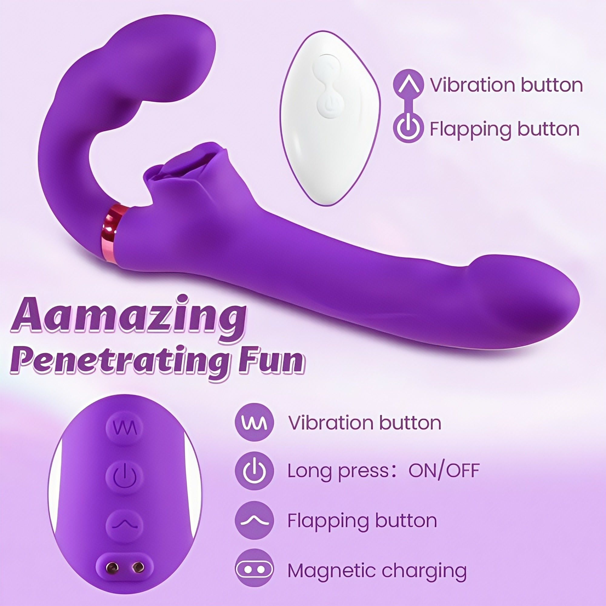 Joyomas - Loria for Couples 10 Tapping & Vibrating G-spot Clit Stimulator Strapless Double-ended Remote Control Dildo