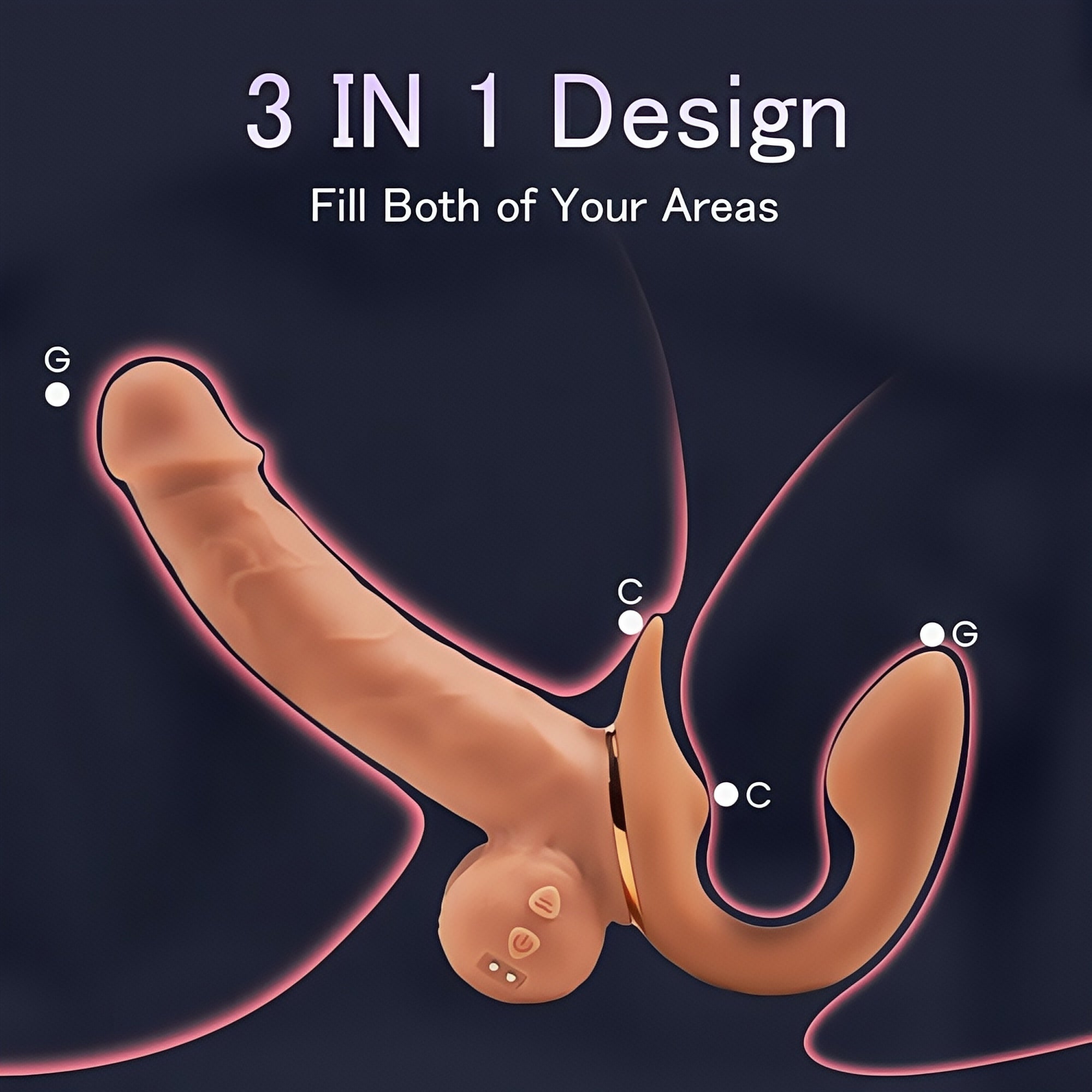 Joyomas - 9 Vibrating Telescopic Clitoral Strap On Adjustable Lifelike Dildo Rabbit Ear Double Ended