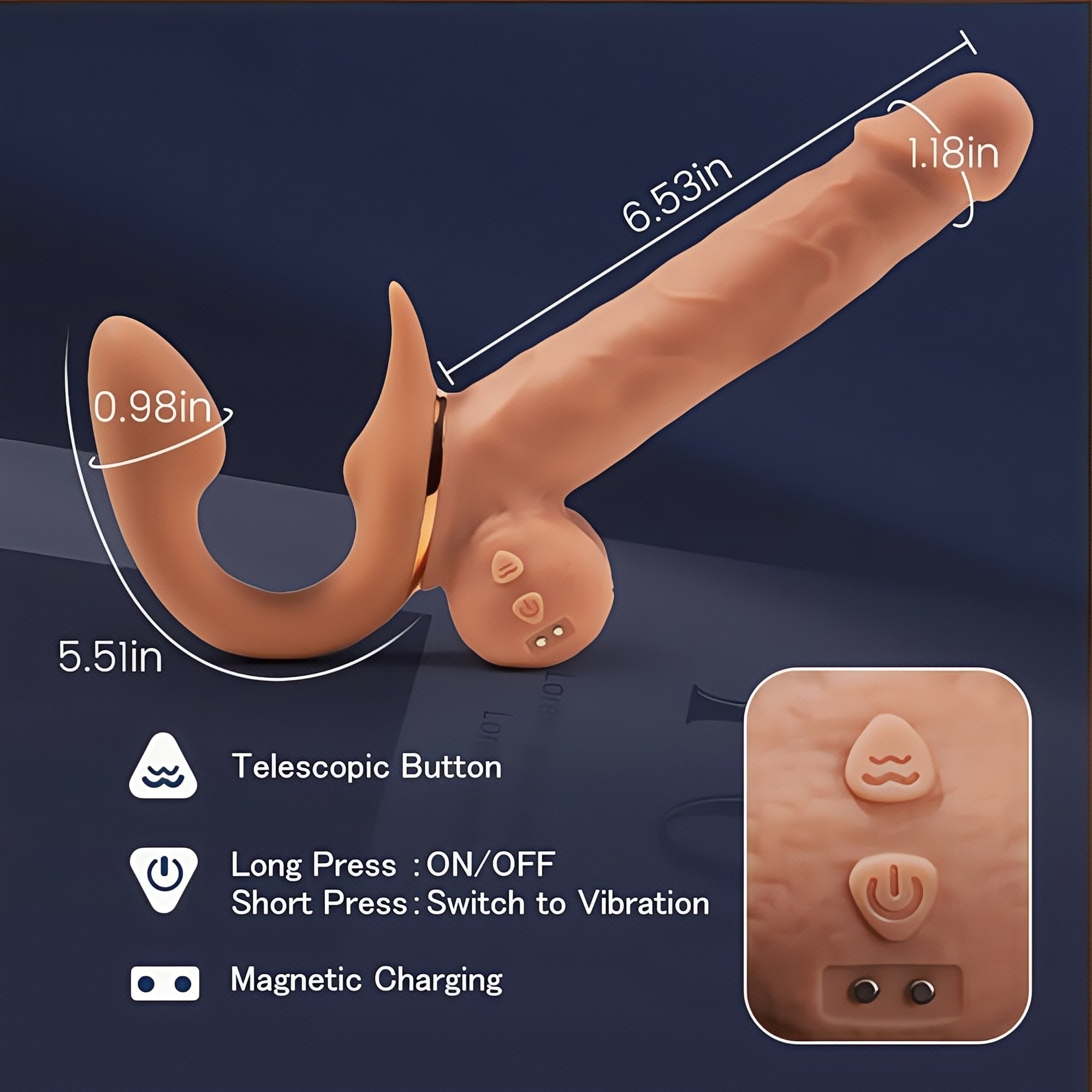 Joyomas - 9 Vibrating Telescopic Clitoral Strap On Adjustable Lifelike Dildo Rabbit Ear Double Ended