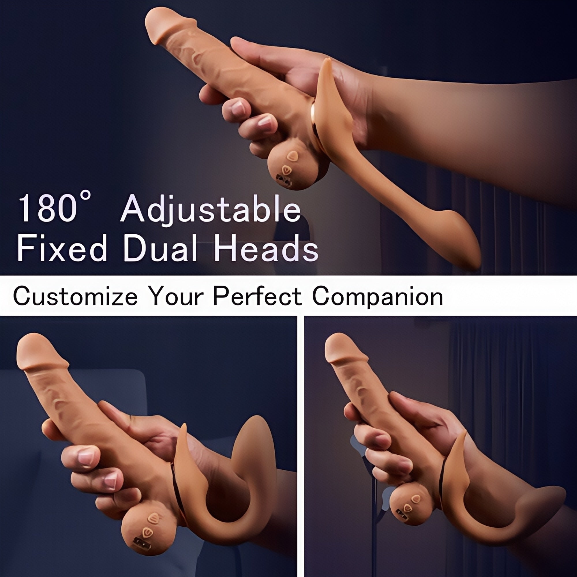 Joyomas - 9 Vibrating Telescopic Clitoral Strap On Adjustable Lifelike Dildo Rabbit Ear Double Ended