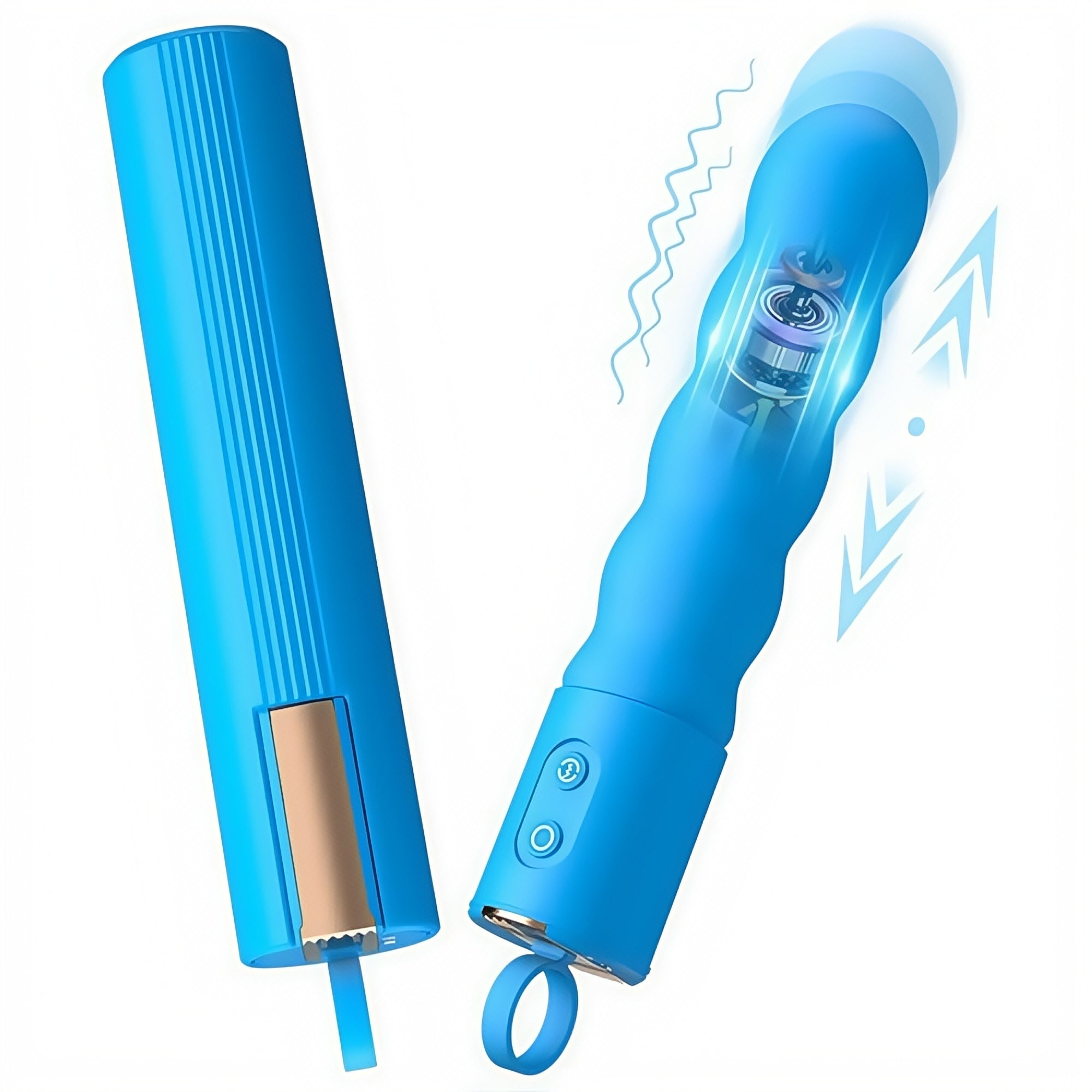 Joyomas - 7 Thrusting & 10 Vibrating G-spot Wavy Shape Bullet Vibrators Blue
