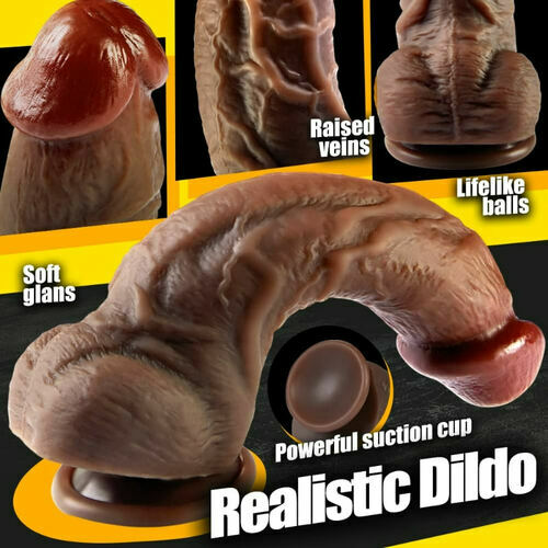 Joyomas - 7.87 Inch Realistic Curved Black Thick Dildo G-spot Stimulation with Suction Cup
