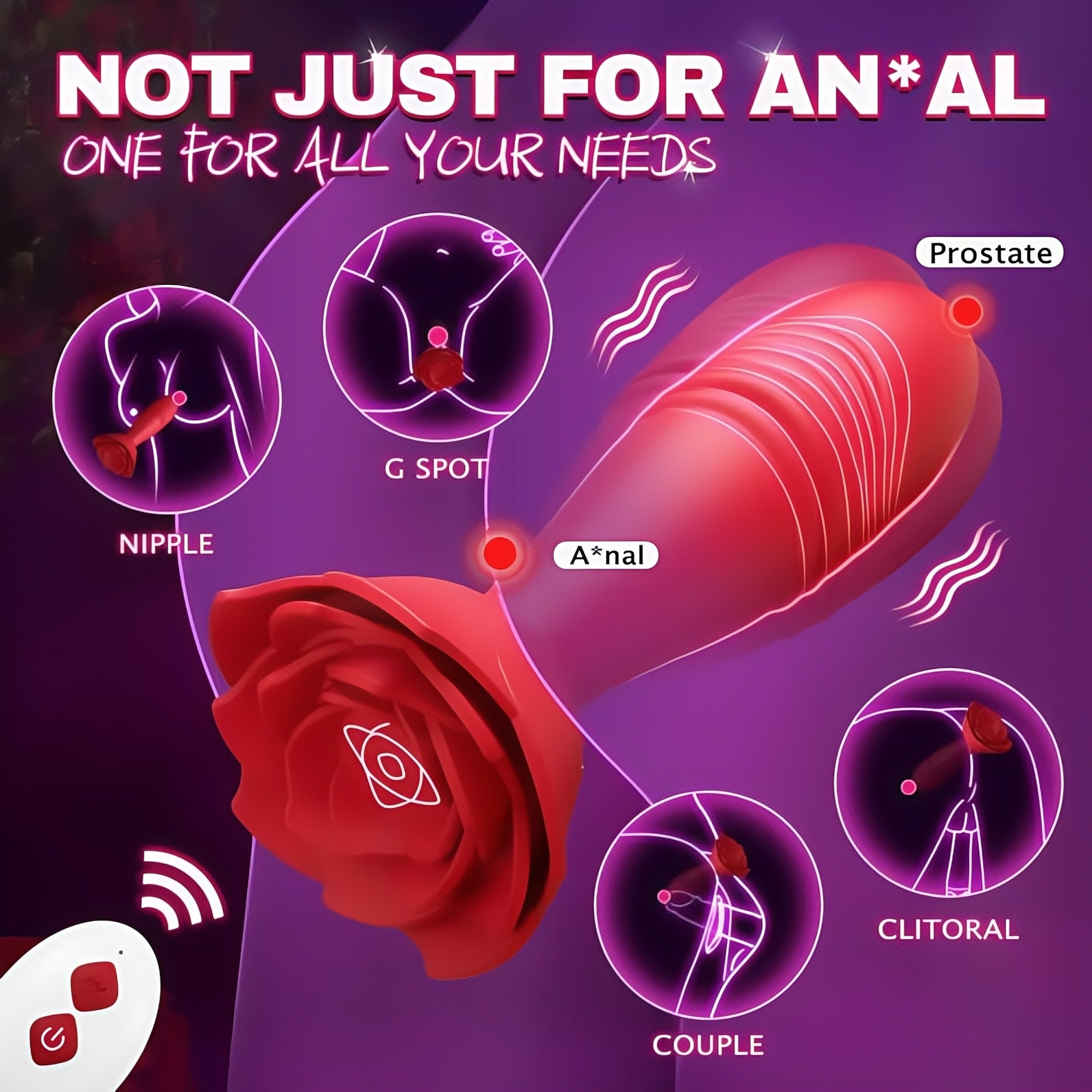 Joyomas - Rose Sex Toy Anal Plug APP Thrusting Vibrators, Remote Control Anal Sex Toy
