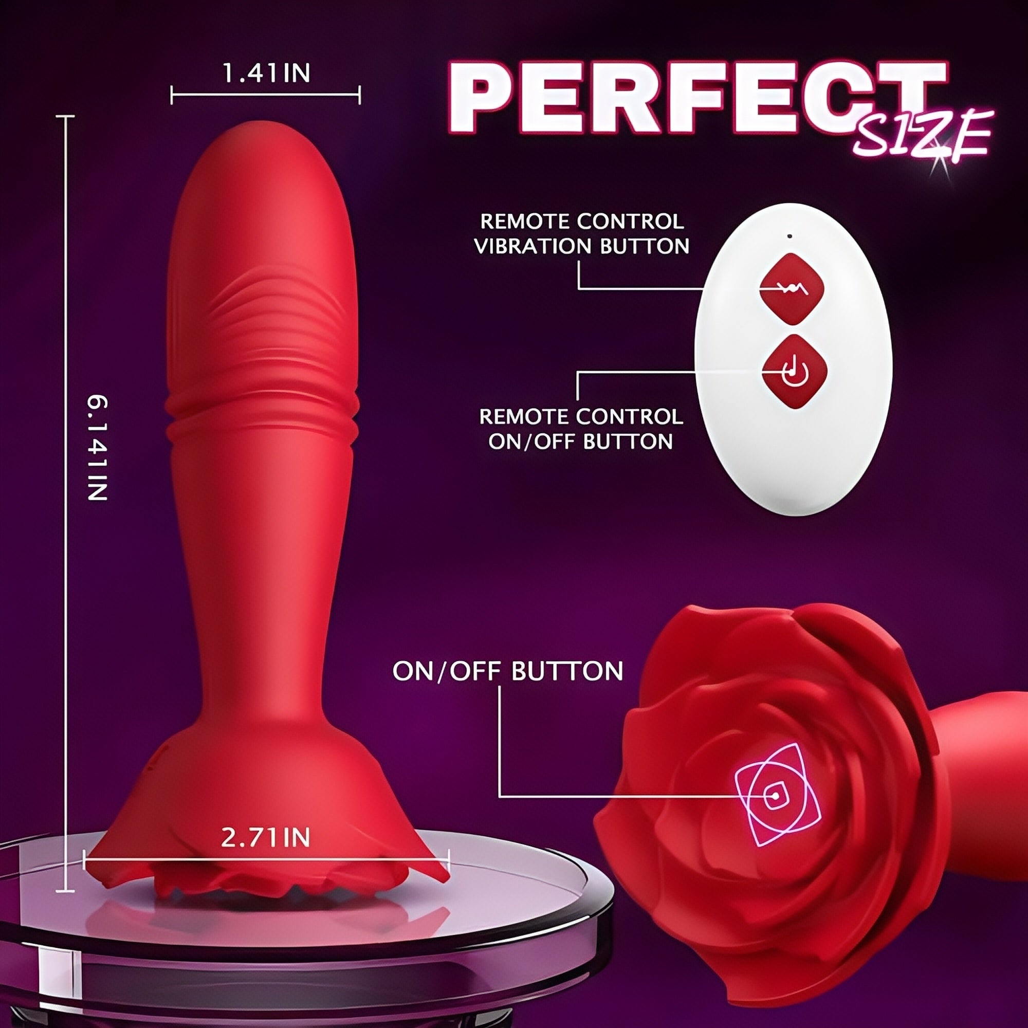 Joyomas - Rose Sex Toy Anal Plug APP Thrusting Vibrators, Remote Control Anal Sex Toy
