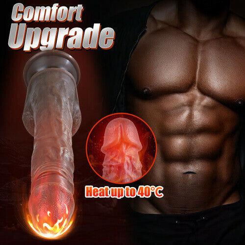 Joyomas - Black Realistic Fast Thrusting 8.98IN Heating Dildo Sex Toy Perfect Size Vibrator