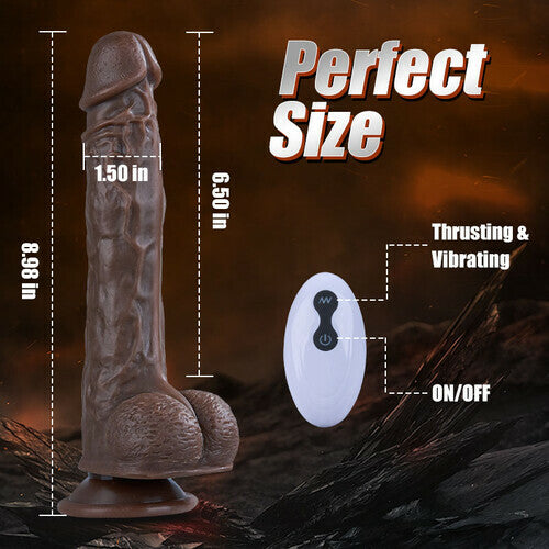 Joyomas - Black Realistic Fast Thrusting 8.98IN Heating Dildo Sex Toy Perfect Size Vibrator