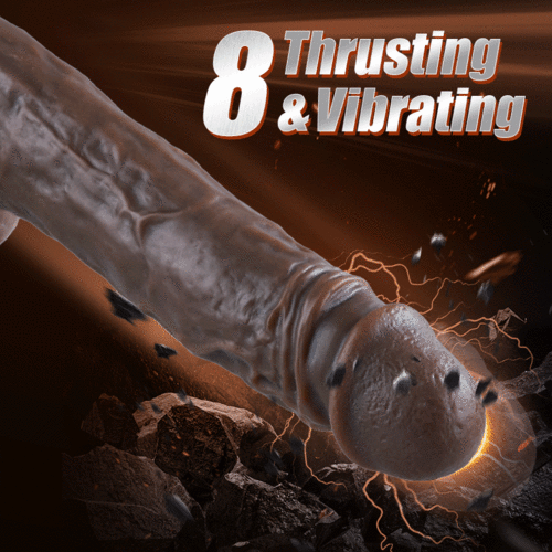 Joyomas - Black Realistic Fast Thrusting 8.98IN Heating Dildo Sex Toy Perfect Size Vibrator