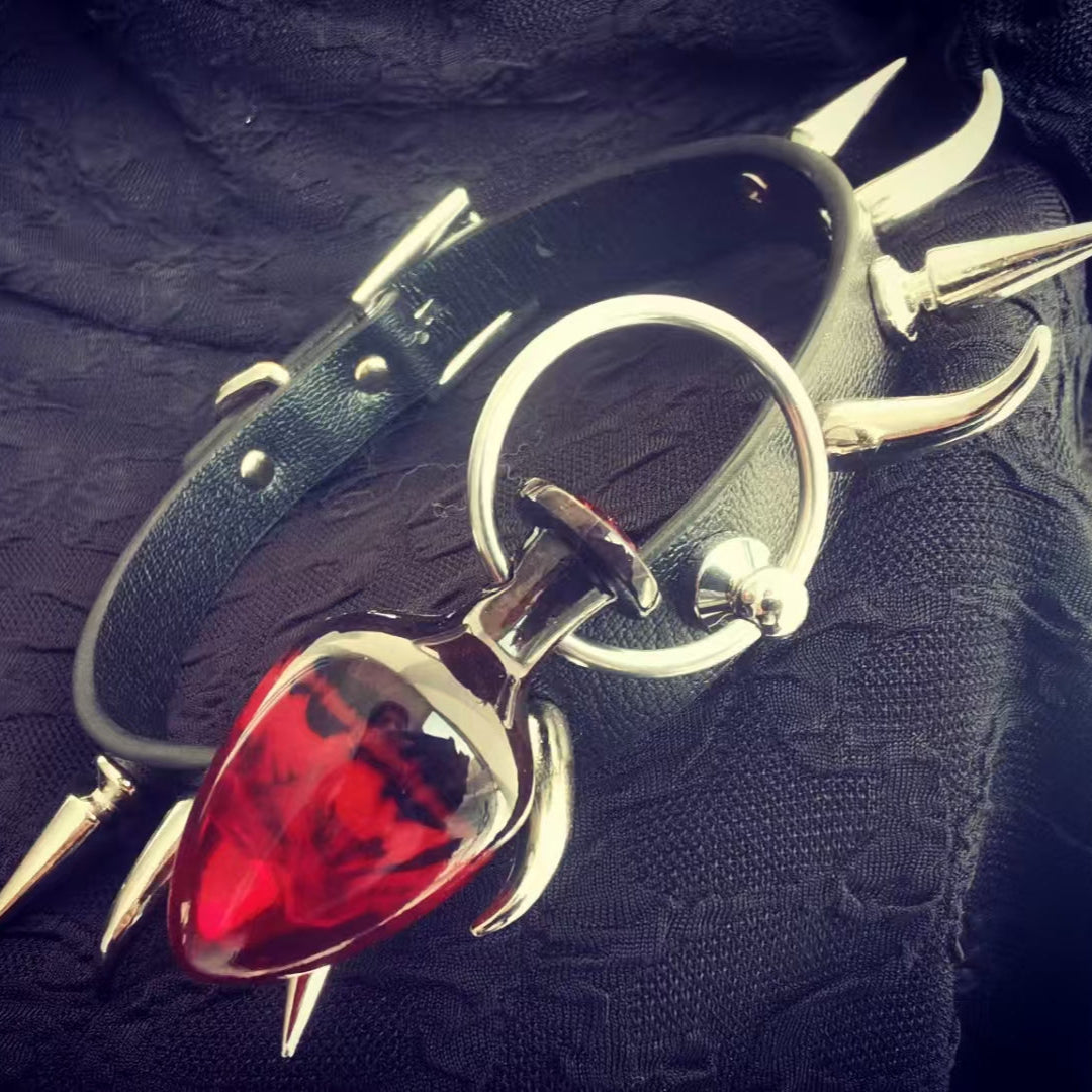 Joyomas - Customized Art Handcrafts Leather  Necklace With Crystal Anal Plug - Deerskin