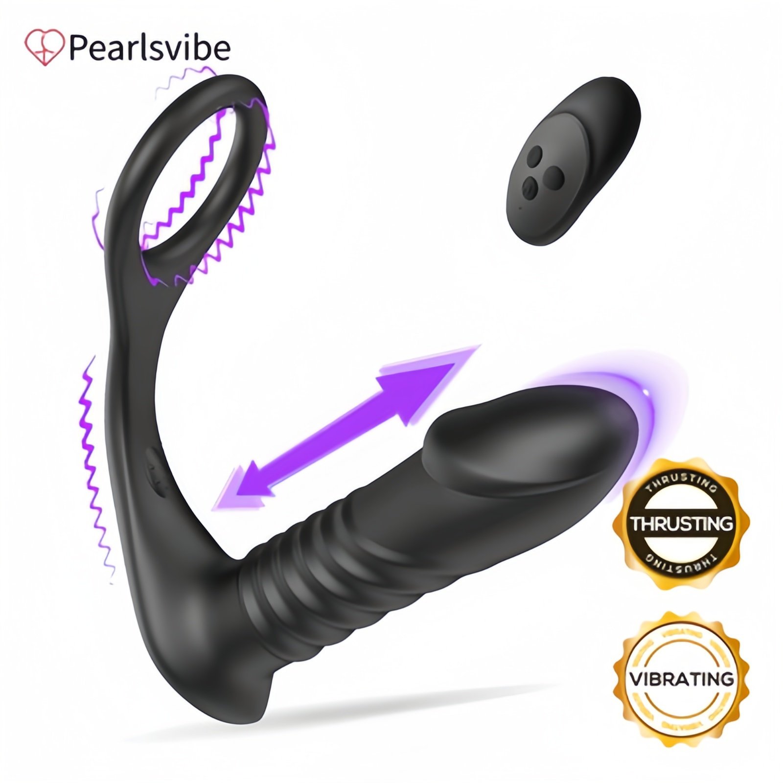 Joyomas - 10 Thrilling Vibration 3 Thrusting Silicone Remote Control Cock Ring Anal Vibrator