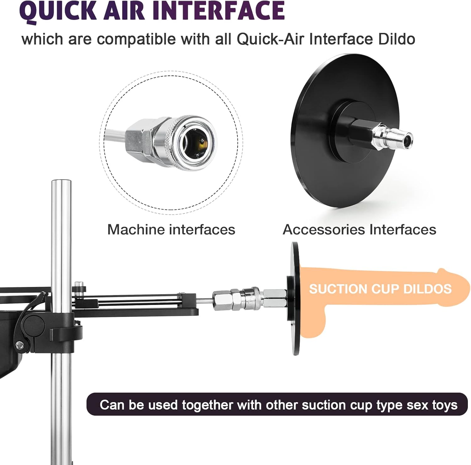 Joyomas - Silent sex machine 70W powerful 7cm adjustable premium thrust dildo machine 3 attachment