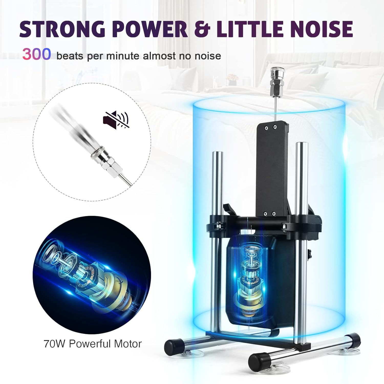 Joyomas - Silent sex machine 70W powerful 7cm adjustable premium thrust dildo machine 3 attachment