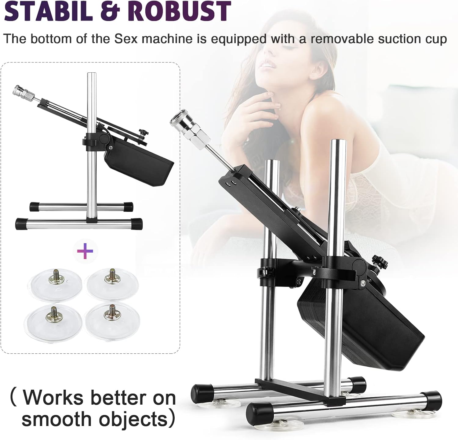 Joyomas - Silent sex machine 70W powerful 7cm adjustable premium thrust dildo machine 3 attachment