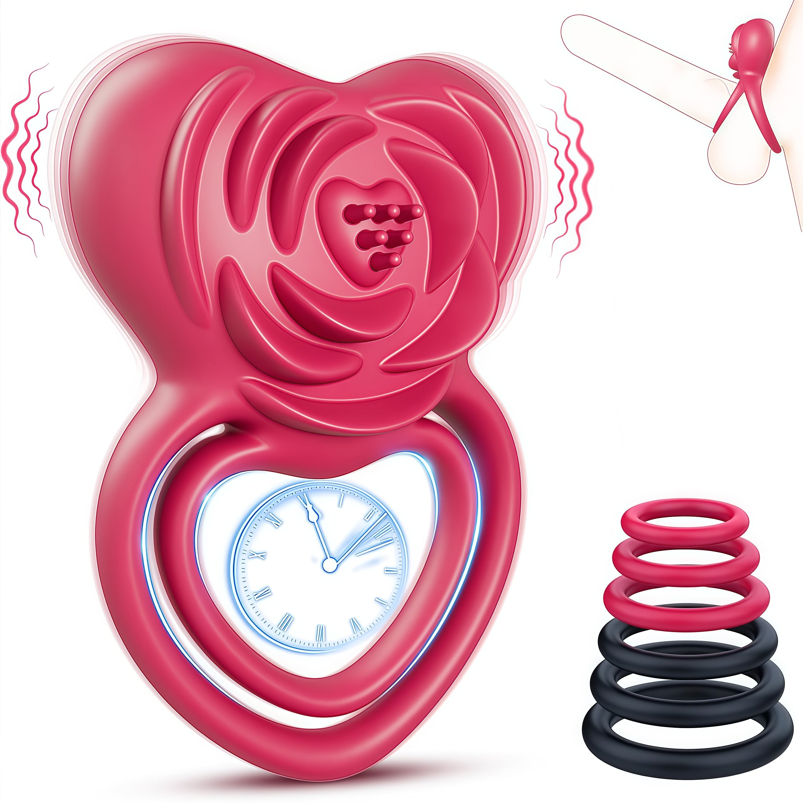 Joyomas - 2 in 1 Vibrating Cock Ring Rose Vibrator