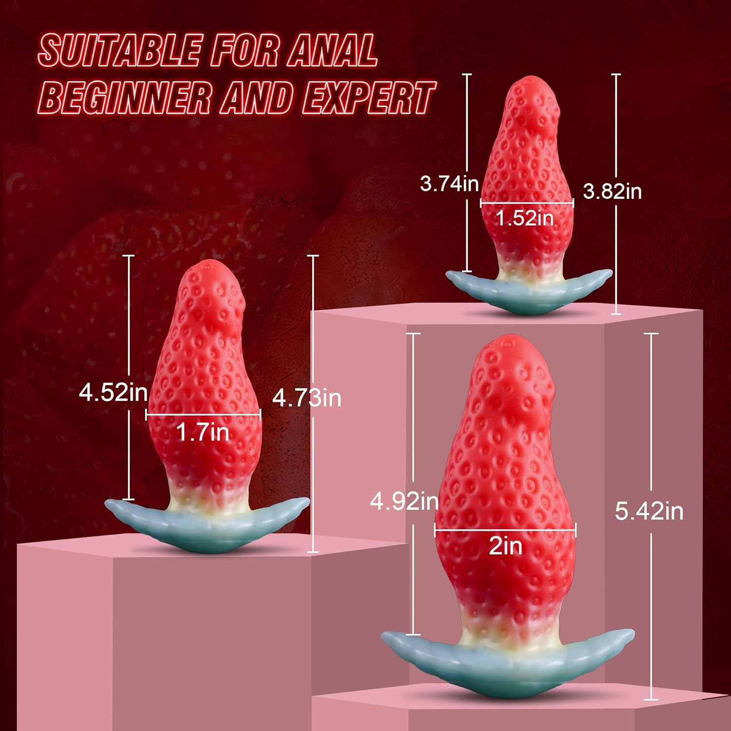 Joyomas - Huge Buttplug Anal Trainer, Strawberry Silicone Dildo Anal Stretcher Gay Toy for Couples
