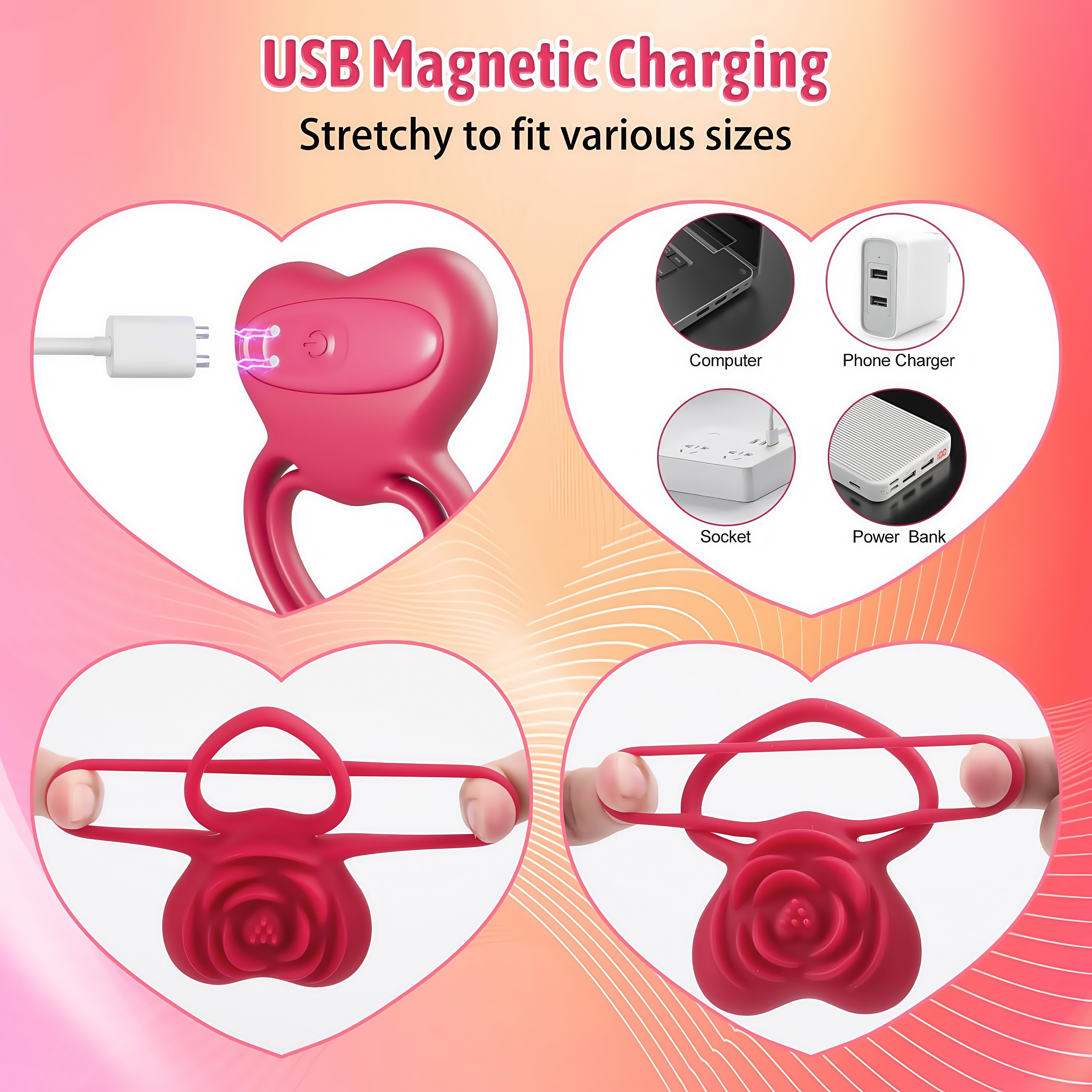 Joyomas - 2 in 1 Vibrating Cock Ring Rose Vibrator