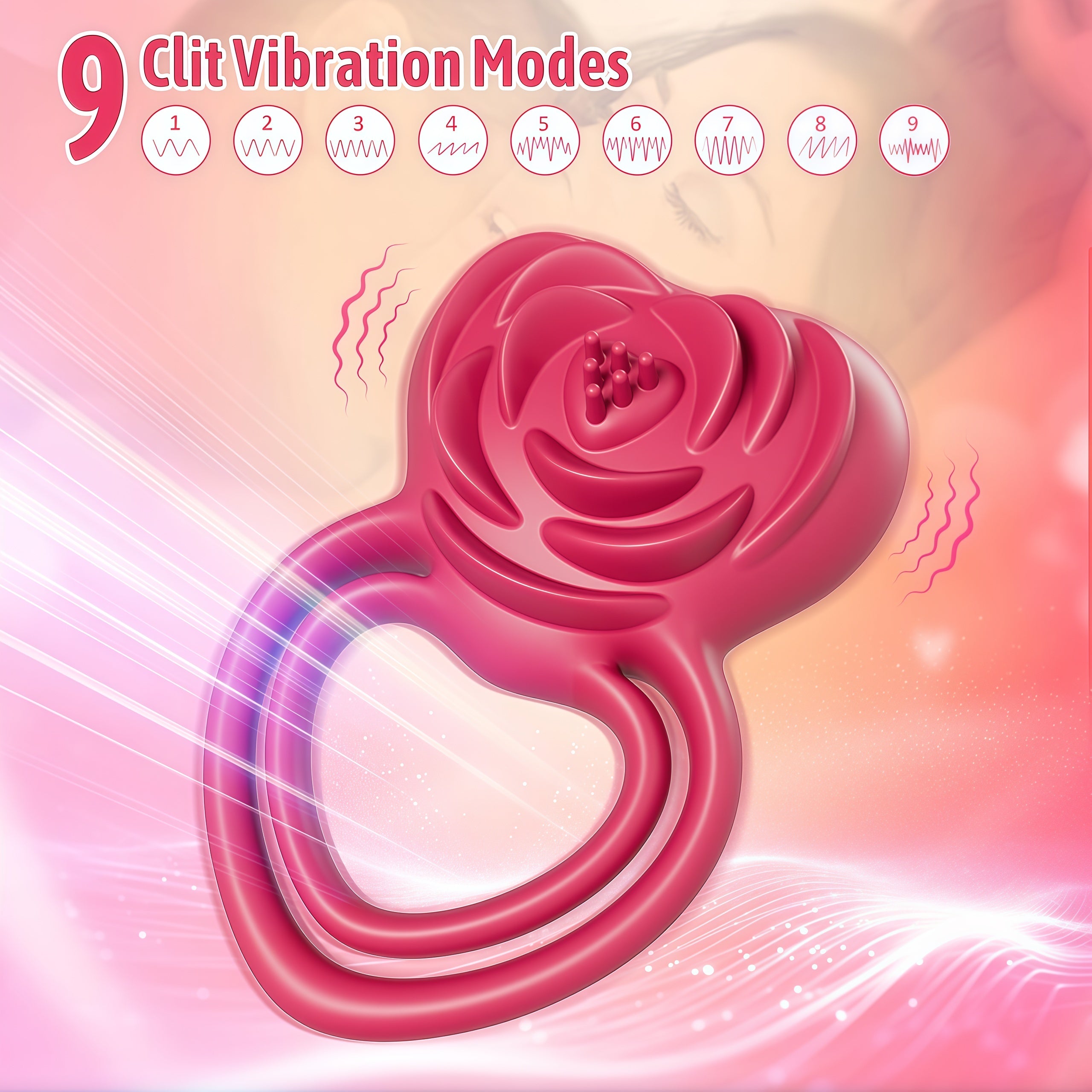 Joyomas - 2 in 1 Vibrating Cock Ring Rose Vibrator