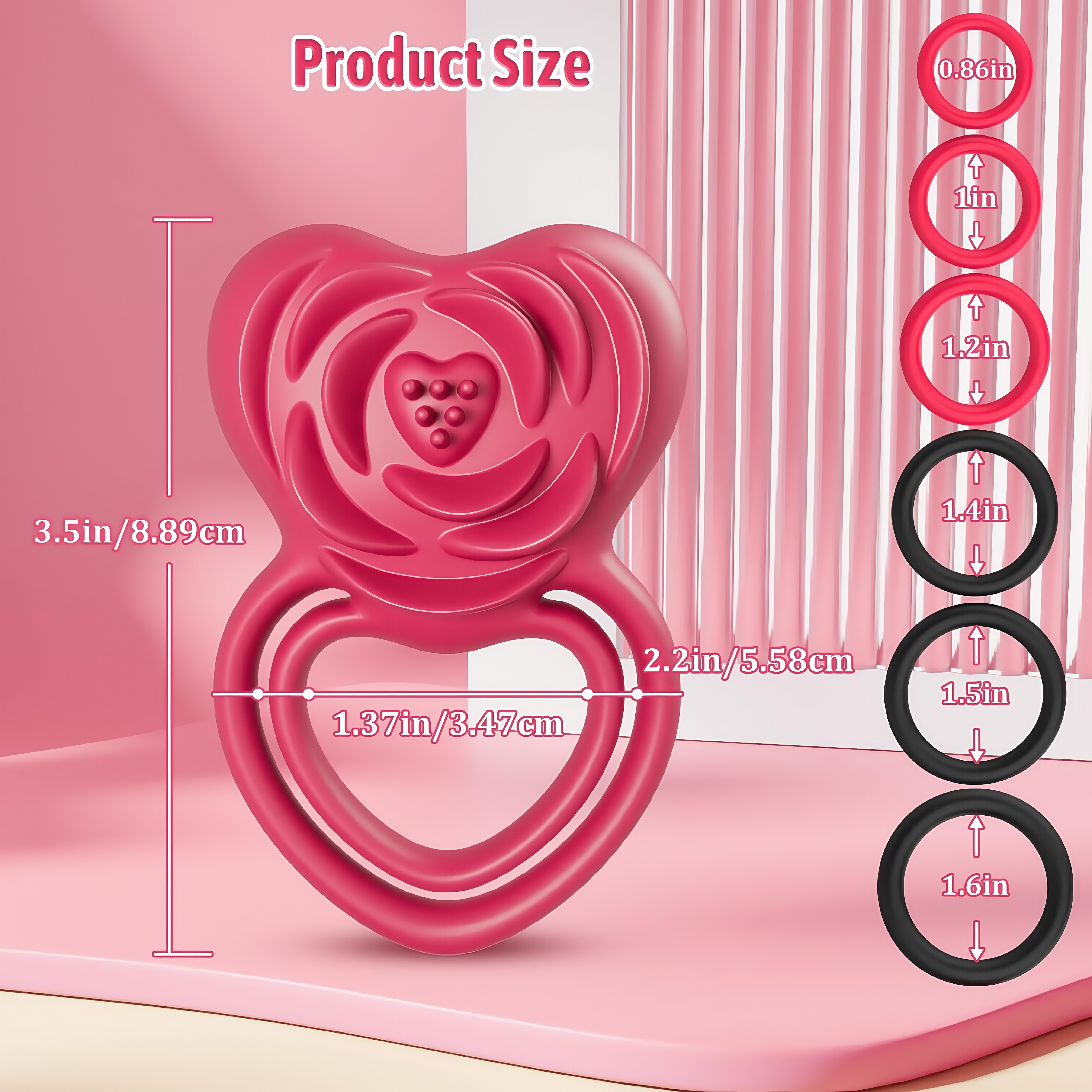 Joyomas - 2 in 1 Vibrating Cock Ring Rose Vibrator