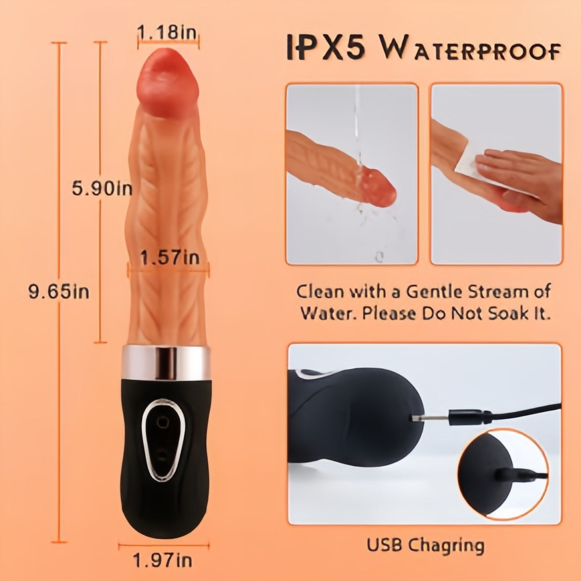 Joyomas - 7 Wriggling Quiet 9 Vibrating Heating Vaginal Anal Vibrator Lifelike Dildo 9.65 Inch