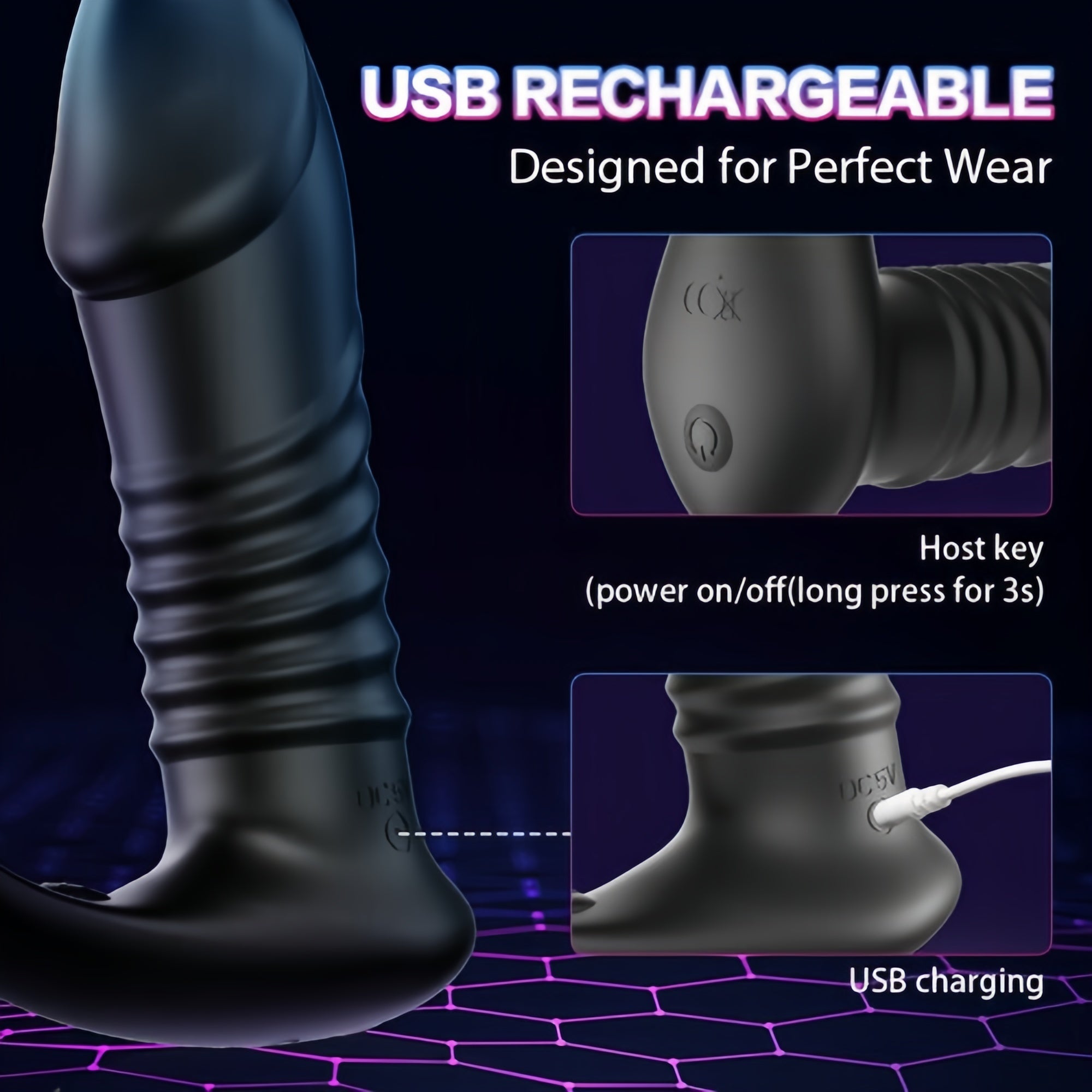 Joyomas - 10 Thrilling Vibration 3 Thrusting Silicone Remote Control Cock Ring Anal Vibrator