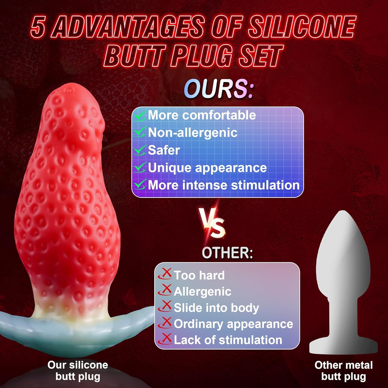 Joyomas - Huge Buttplug Anal Trainer, Strawberry Silicone Dildo Anal Stretcher Gay Toy for Couples