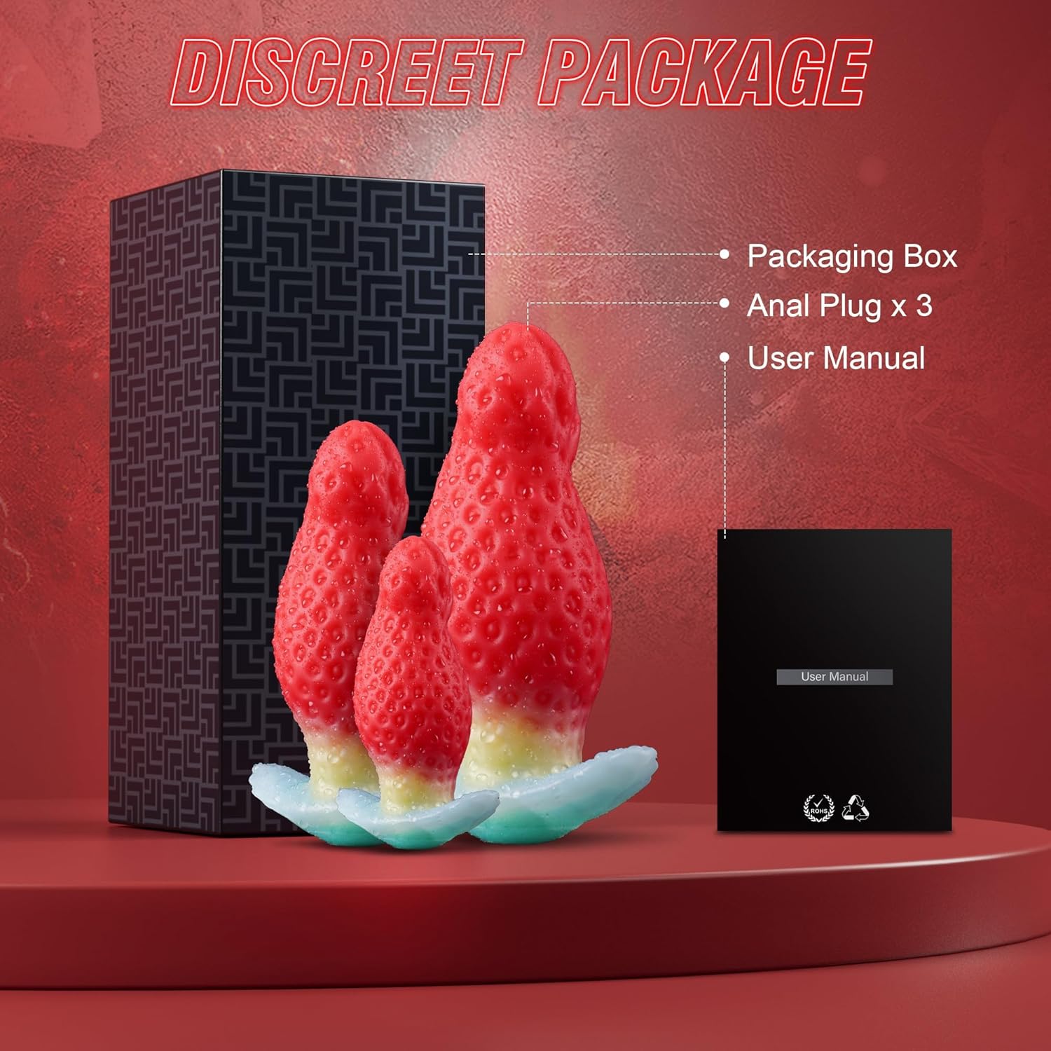 Joyomas - Huge Buttplug Anal Trainer, Strawberry Silicone Dildo Anal Stretcher Gay Toy for Couples