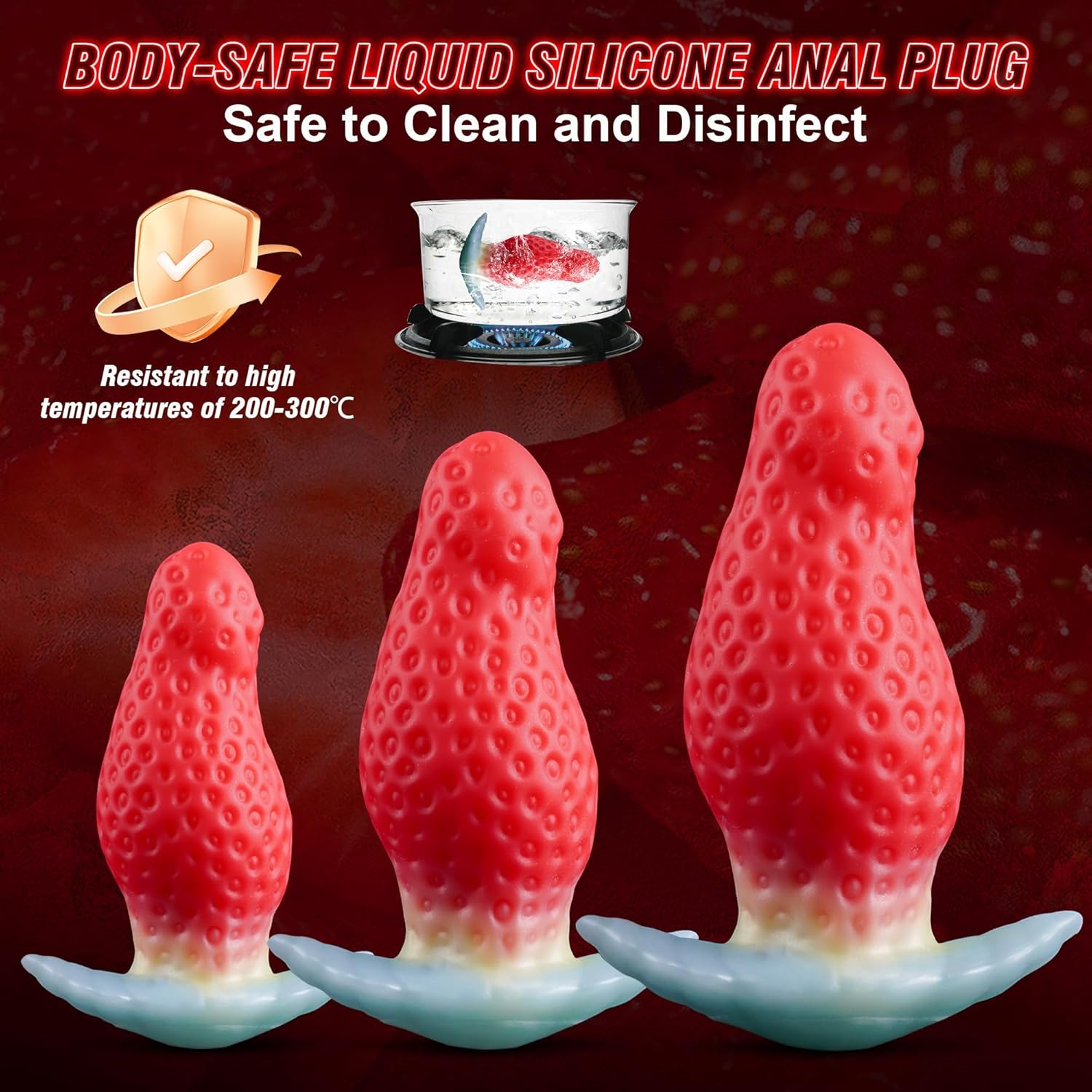 Joyomas - Huge Buttplug Anal Trainer, Strawberry Silicone Dildo Anal Stretcher Gay Toy for Couples