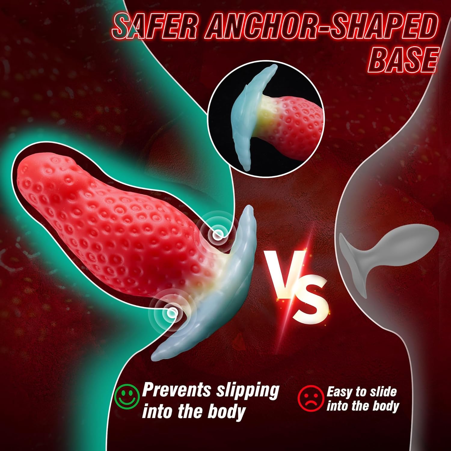 Joyomas - Huge Buttplug Anal Trainer, Strawberry Silicone Dildo Anal Stretcher Gay Toy for Couples
