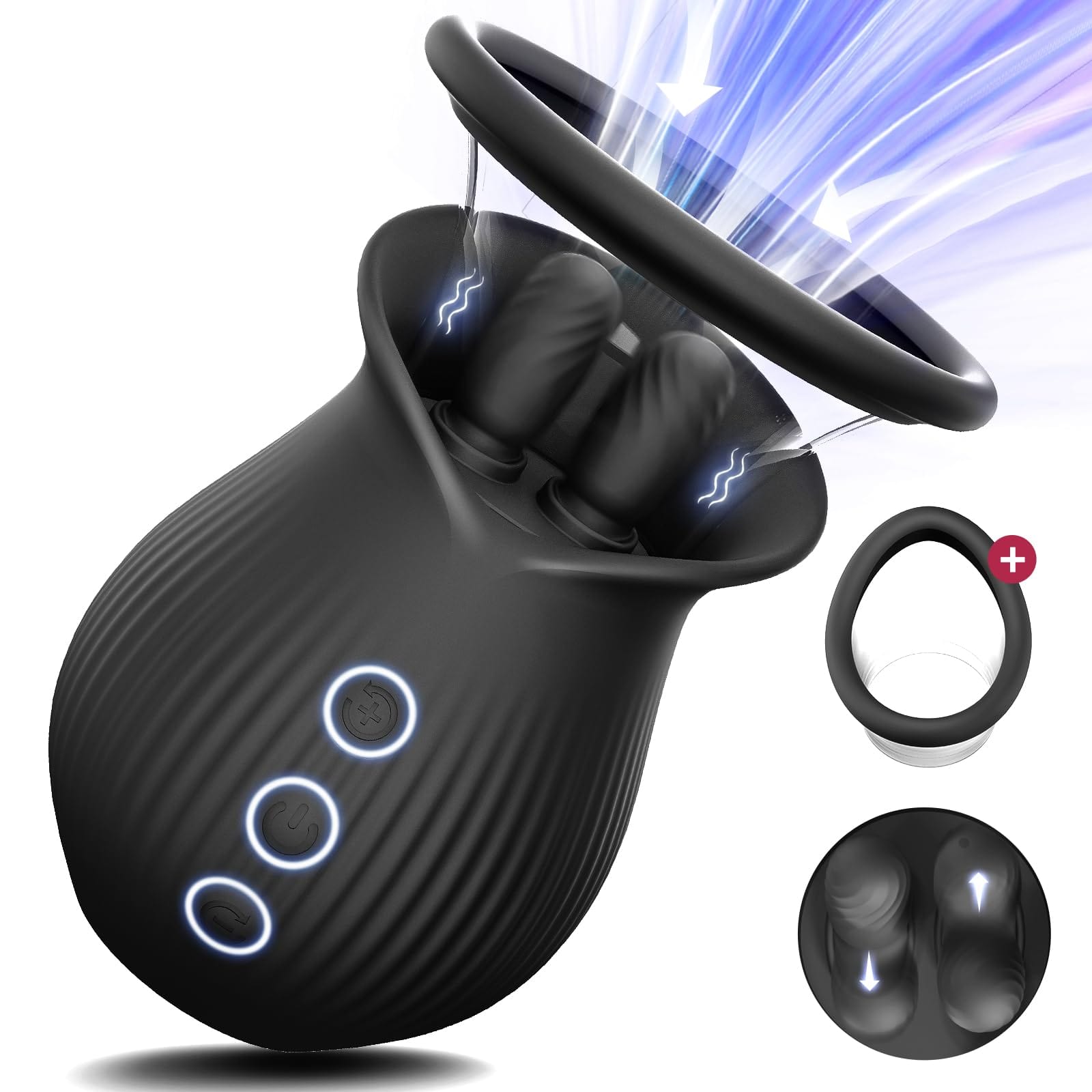 Joyomas - Rose Romeo - 3in1 Rose Sex Toy with 2 Suction Cups, Adult Toys Female Clitoral Nipple Vibrators with 10 Licking Sucking Vibrating