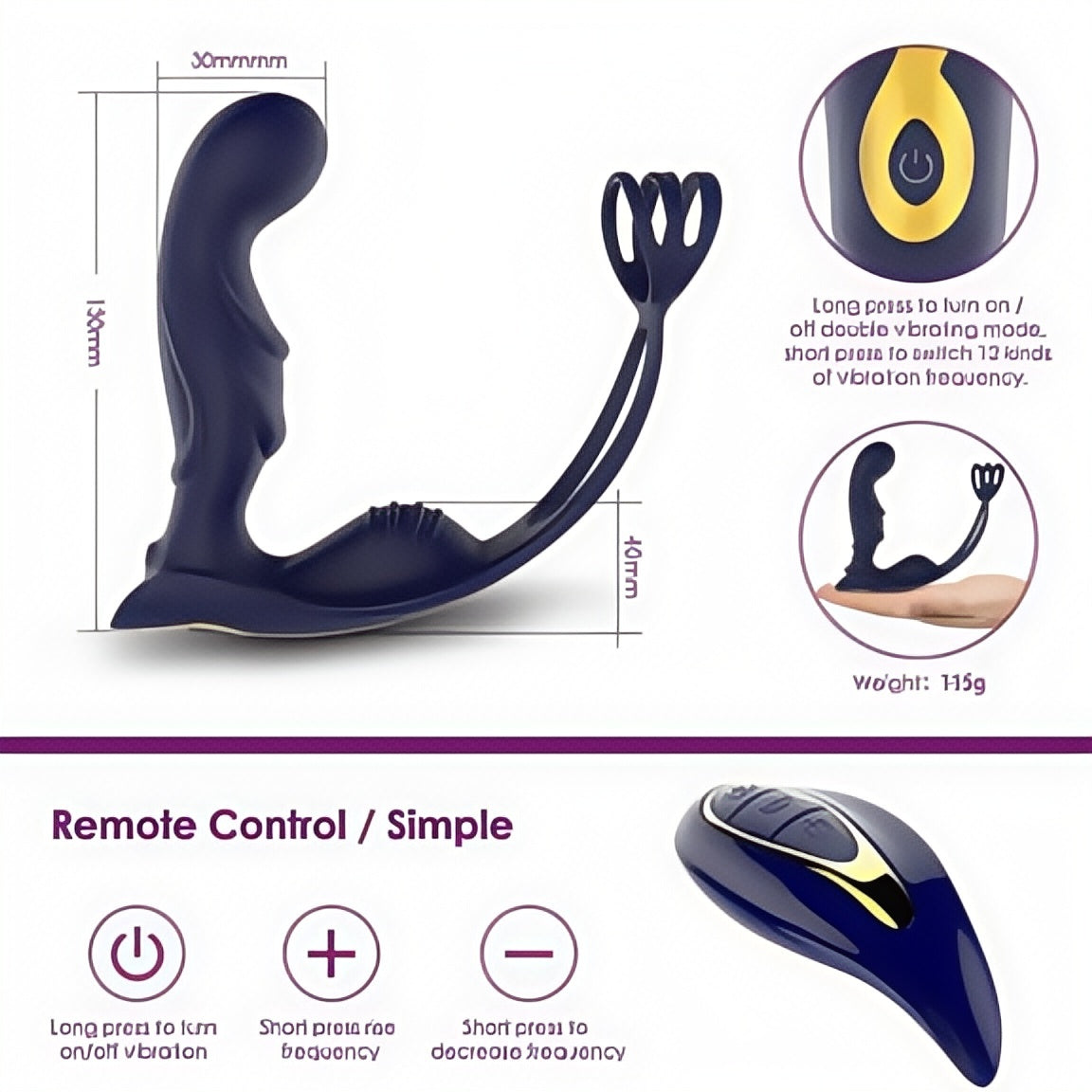 Joyomas - Wireless Remote Control Male Prostate Vibrating Massager Cock Ring